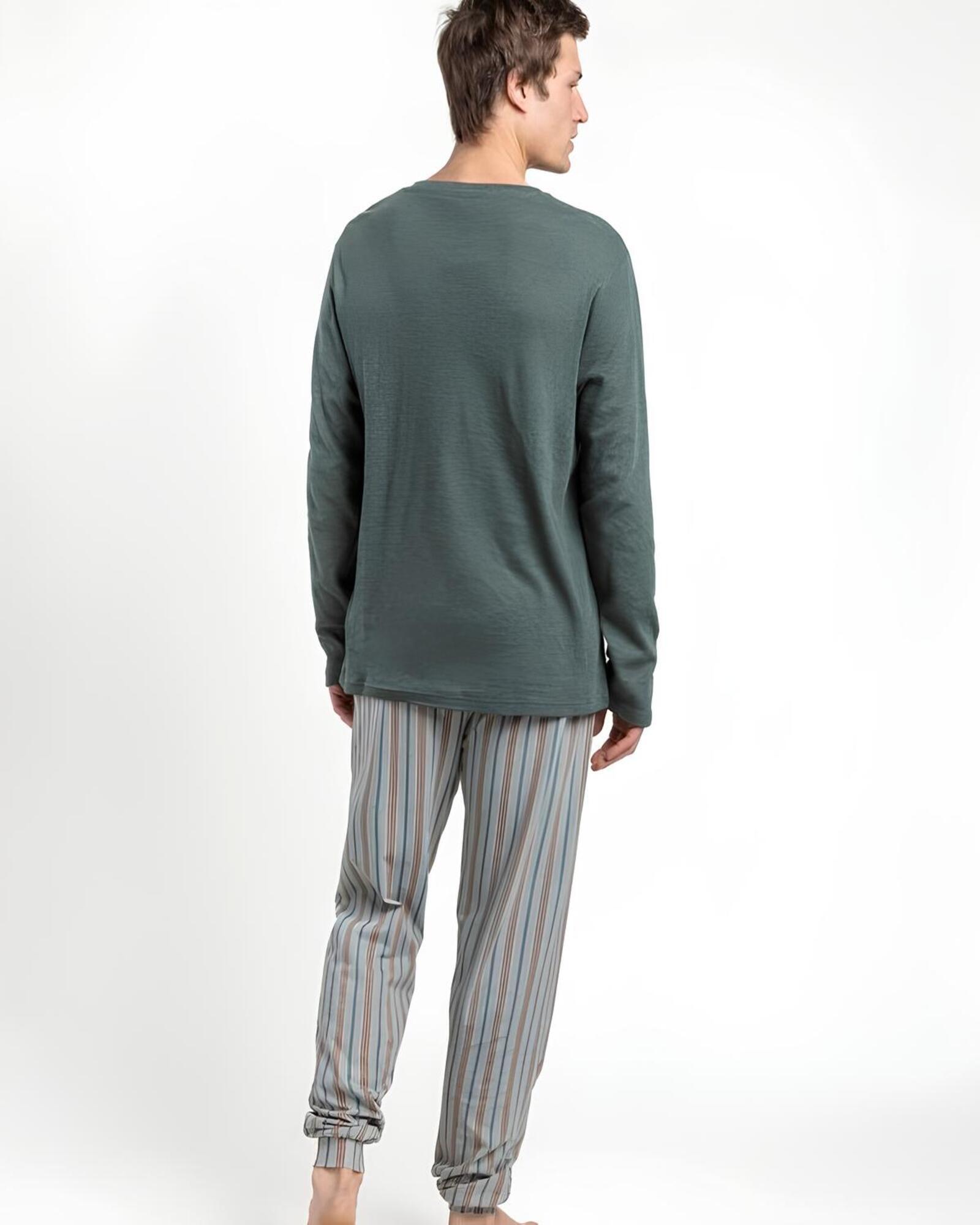 Vista posteriore pigiama uomo Admas 64806 verde con pantaloni lunghi a righe
