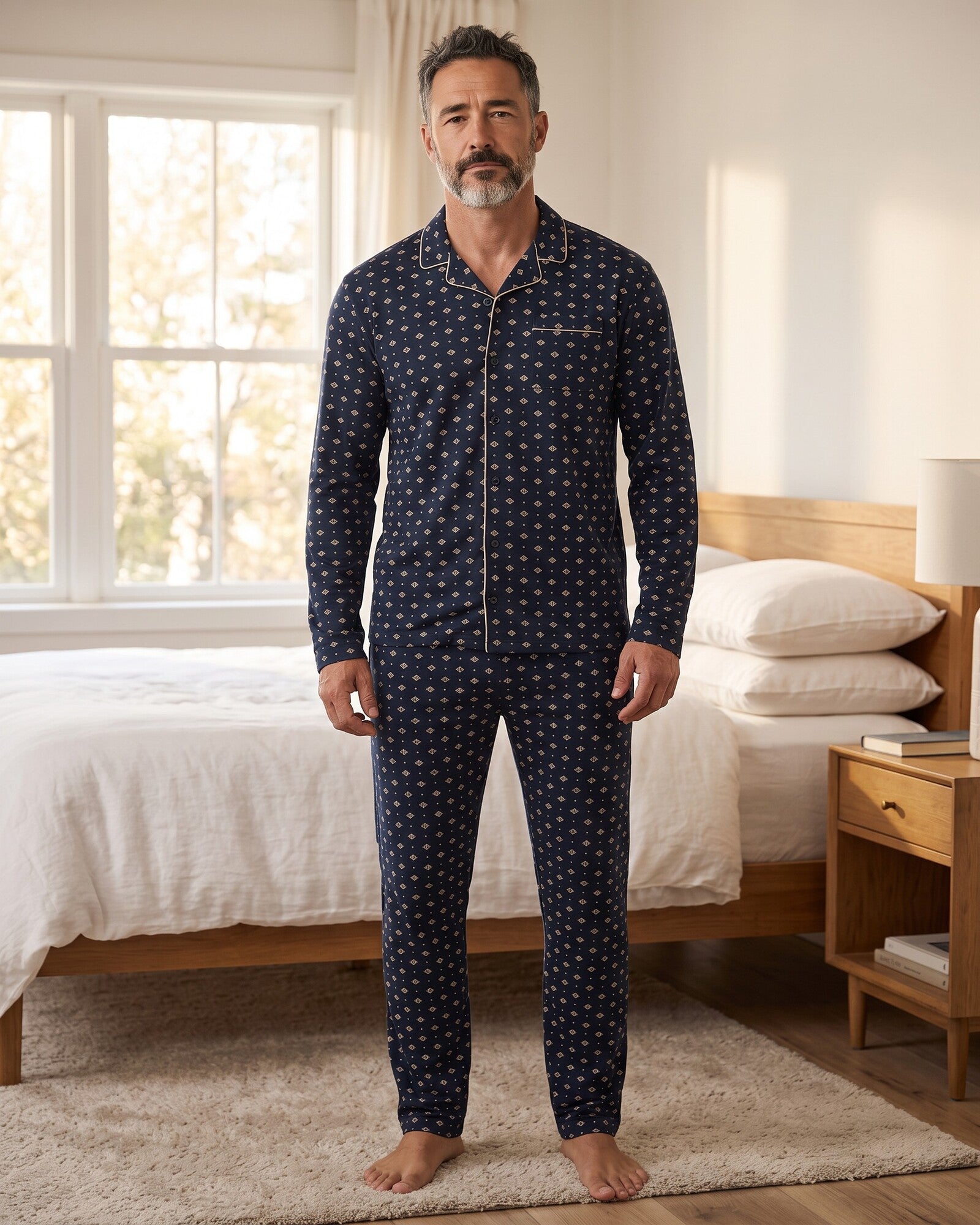 Pigiama uomo Admas in cotone e viscosa blu navy Art. 63770 indossato