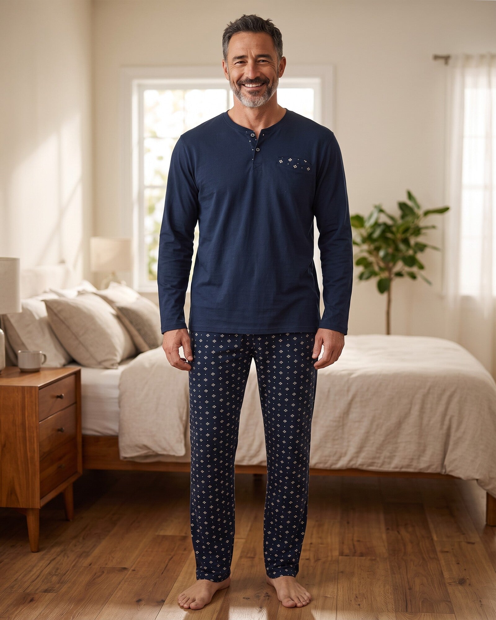 Pigiama uomo Admas in cotone e viscosa blu navy Art. 63771 indossato