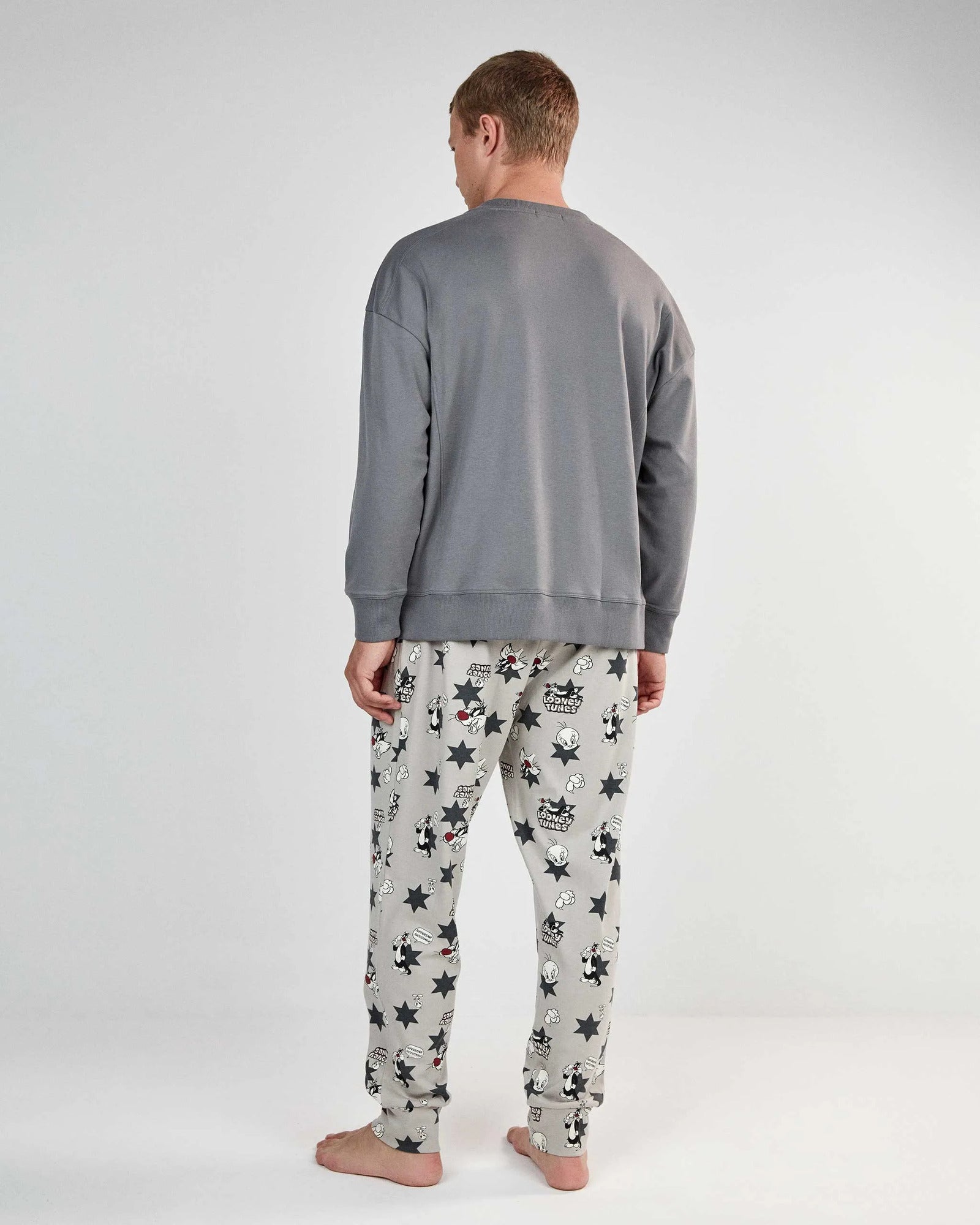 Vista posteriore pigiama uomo Gisela Sylvester 20476 con pantalone stampato Looney Tunes