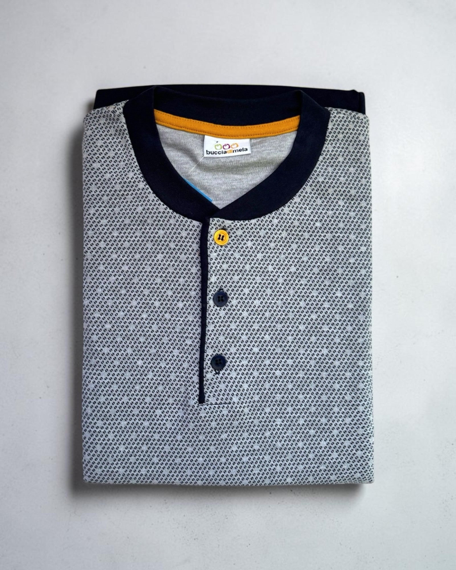 Maglia del pigiama uomo Buccia di Mela I8855 con collo serafino a 3 bottoni e fantasia a pois