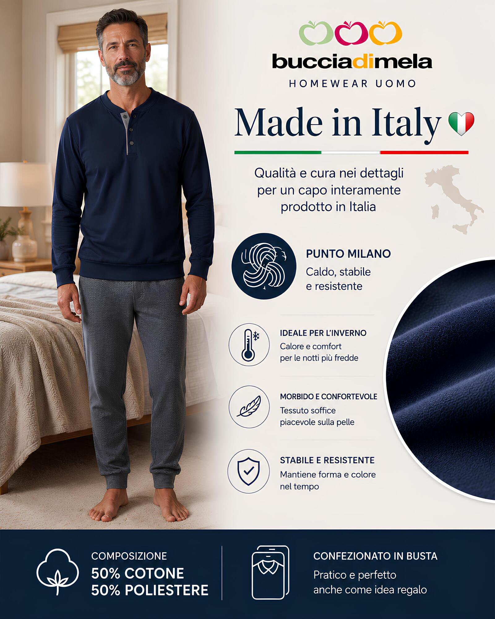 Pigiama uomo I8866 blu in Punto Milano 50% cotone 50% poliestere Made in Italy