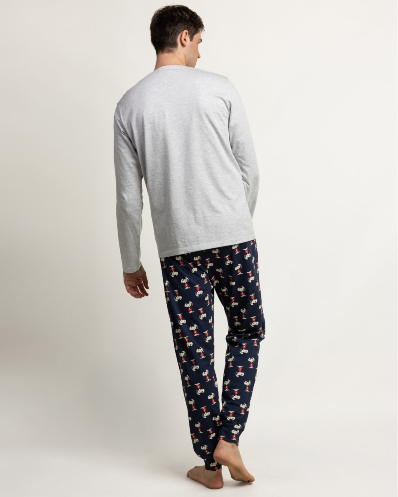 Vista posteriore pigiama uomo Peanuts 64012 con pantaloni blu Snoopy