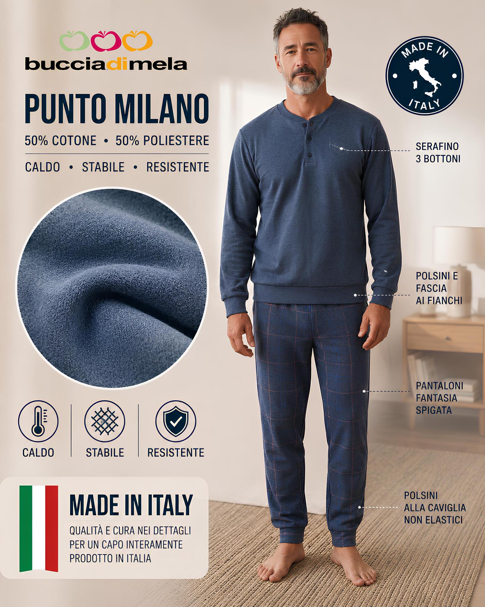 Pigiama uomo I8864 blu in Punto Milano 50% cotone 50% poliestere Made in Italy