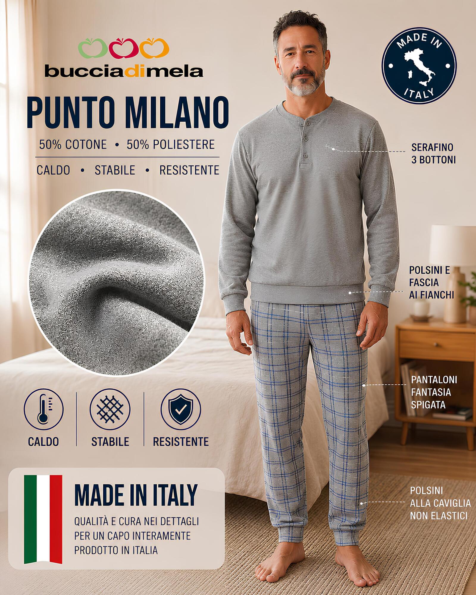 Pigiama uomo I8864 grigio in Punto Milano caldo e resistente Made in Italy