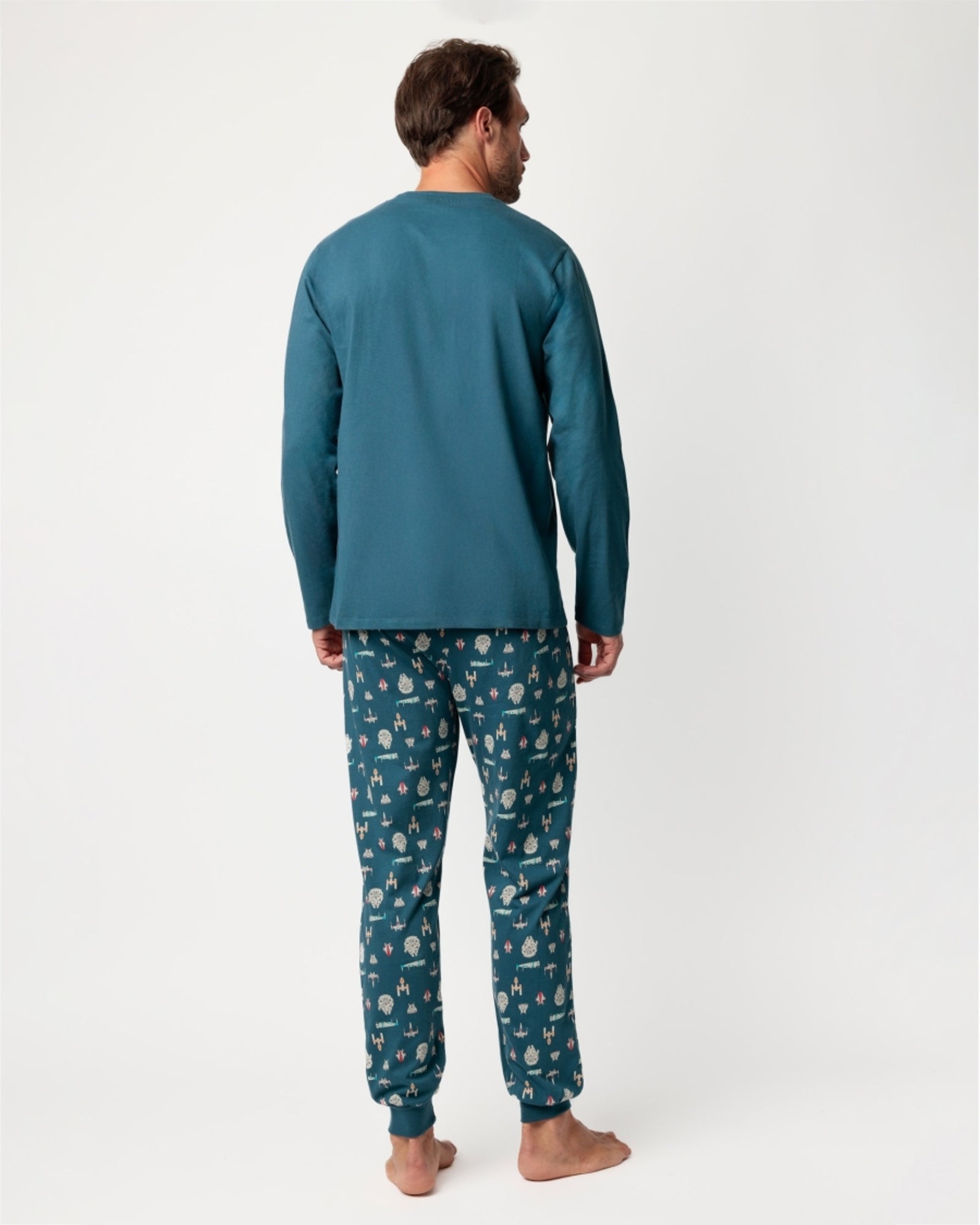 Vista posteriore del pigiama uomo Star Wars Spaceships con pantaloni lunghi fantasia navicelle
