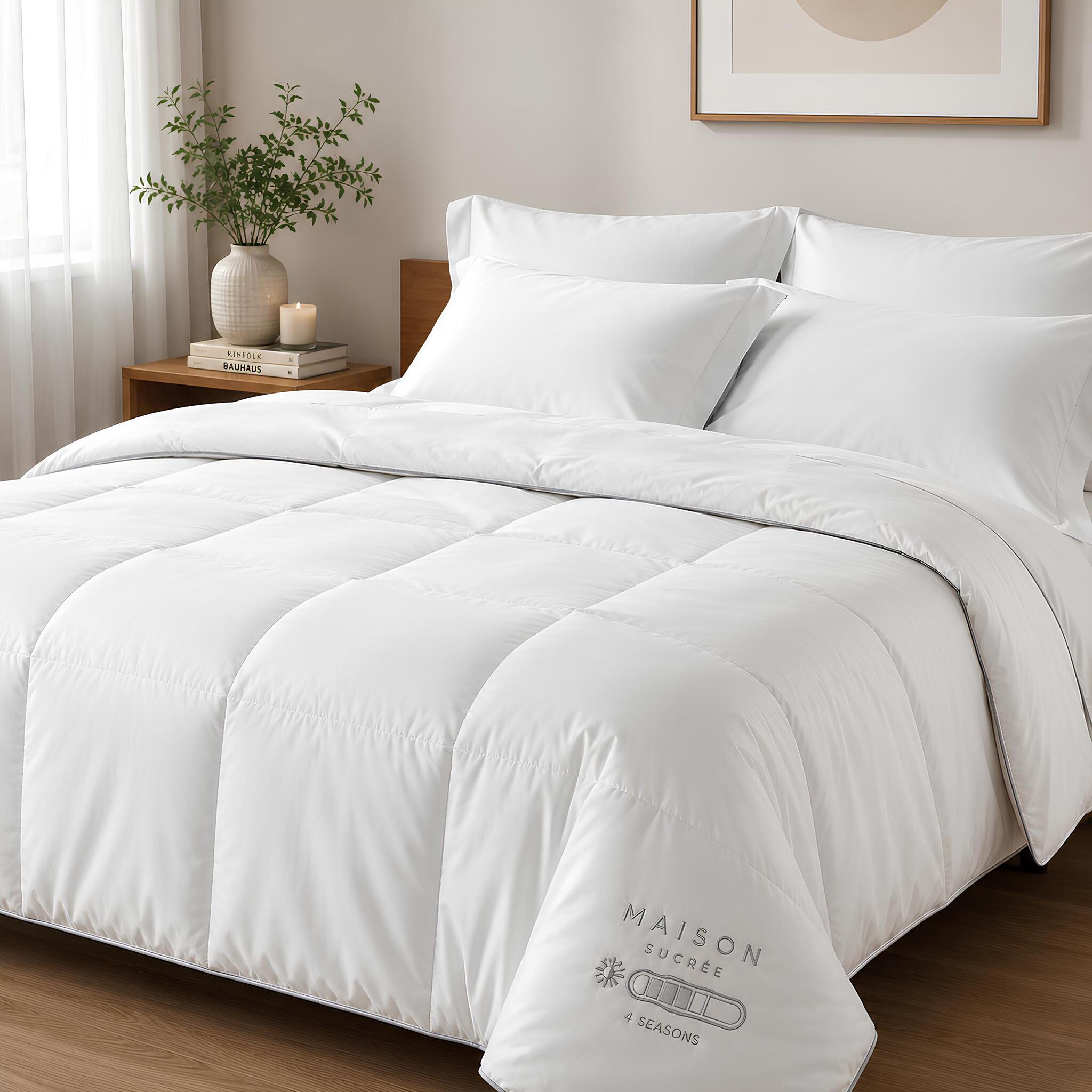 Piumino 4 stagioni Maison Sucrée Nuvola in Tencel Lyocell su letto matrimoniale moderno