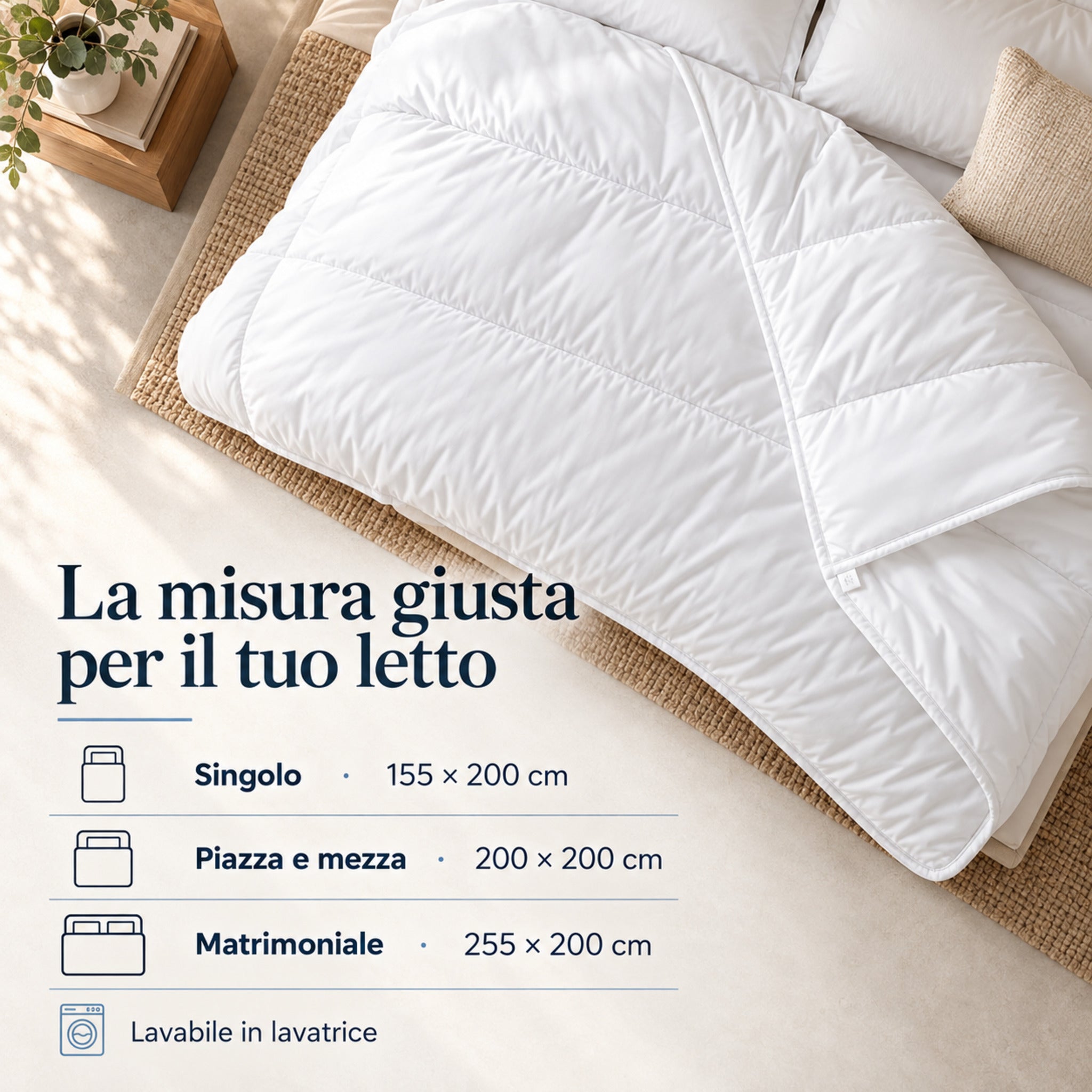 Misure disponibili del piumino Caleffi Sofy per letto singolo, piazza e mezza e matrimoniale