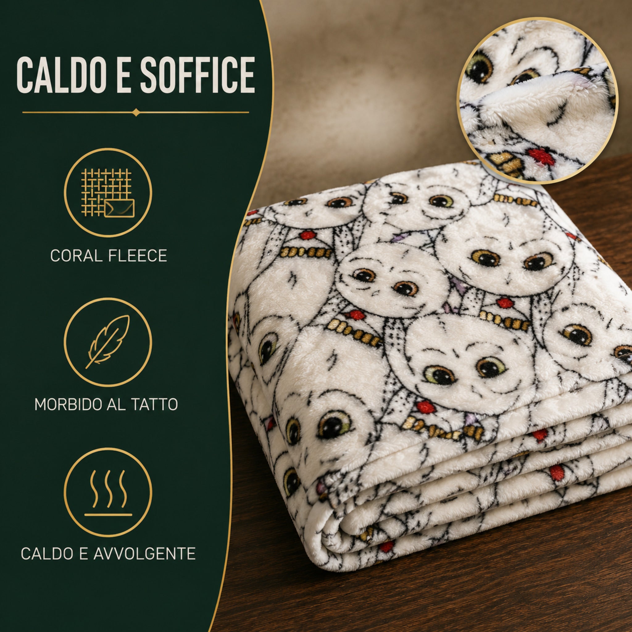 Plaid Edvige piegato con dettaglio del coral fleece caldo e soffice
