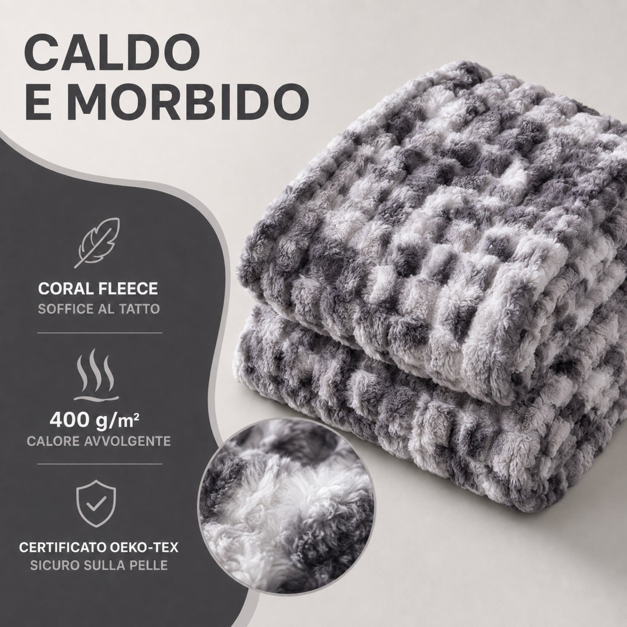 Plaid Oklahoma Grigio in coral fleece da 400 g/m² certificato OEKO-TEX