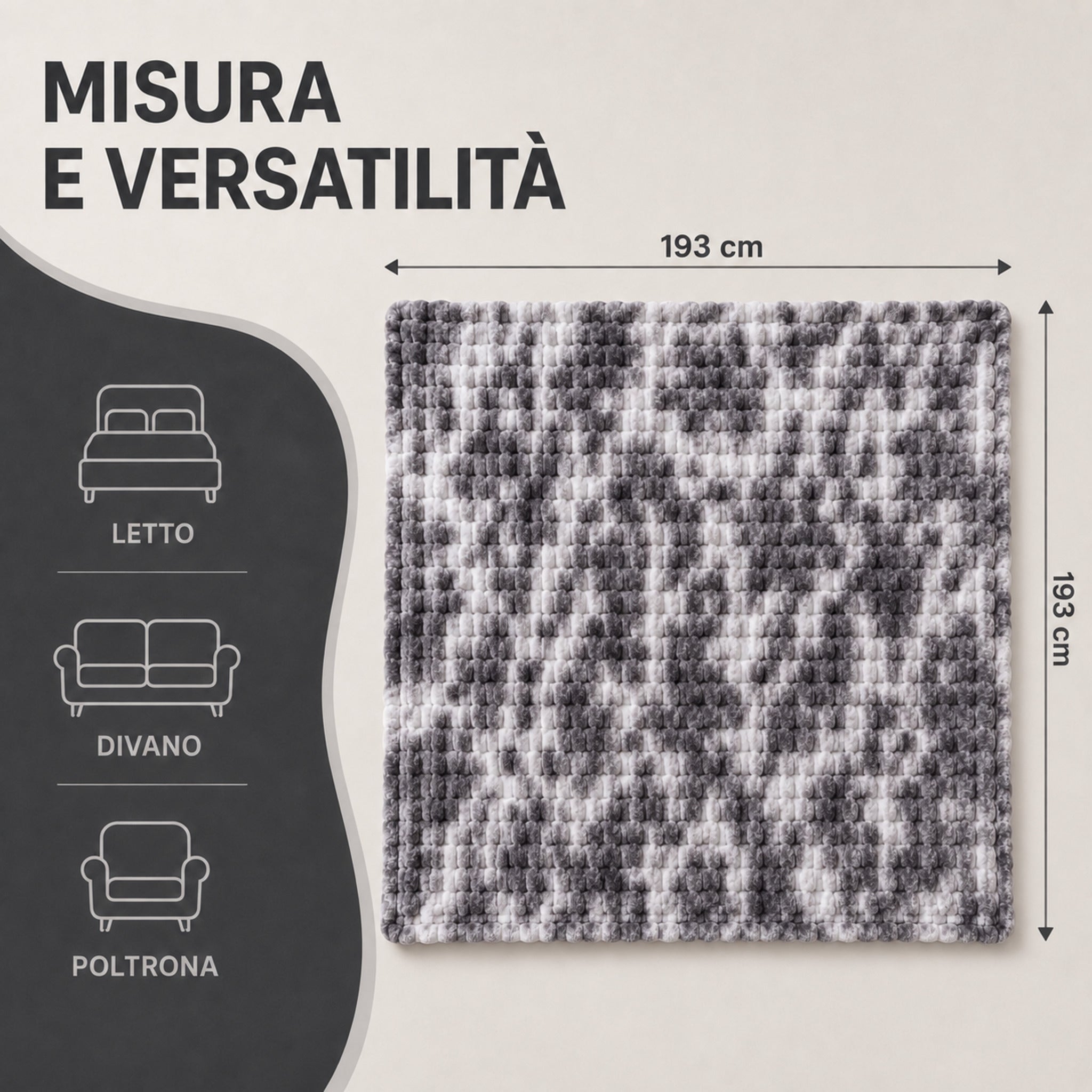 Plaid Fancy Home Oklahoma Grigio misura 193x193 cm per letto, divano e poltrona