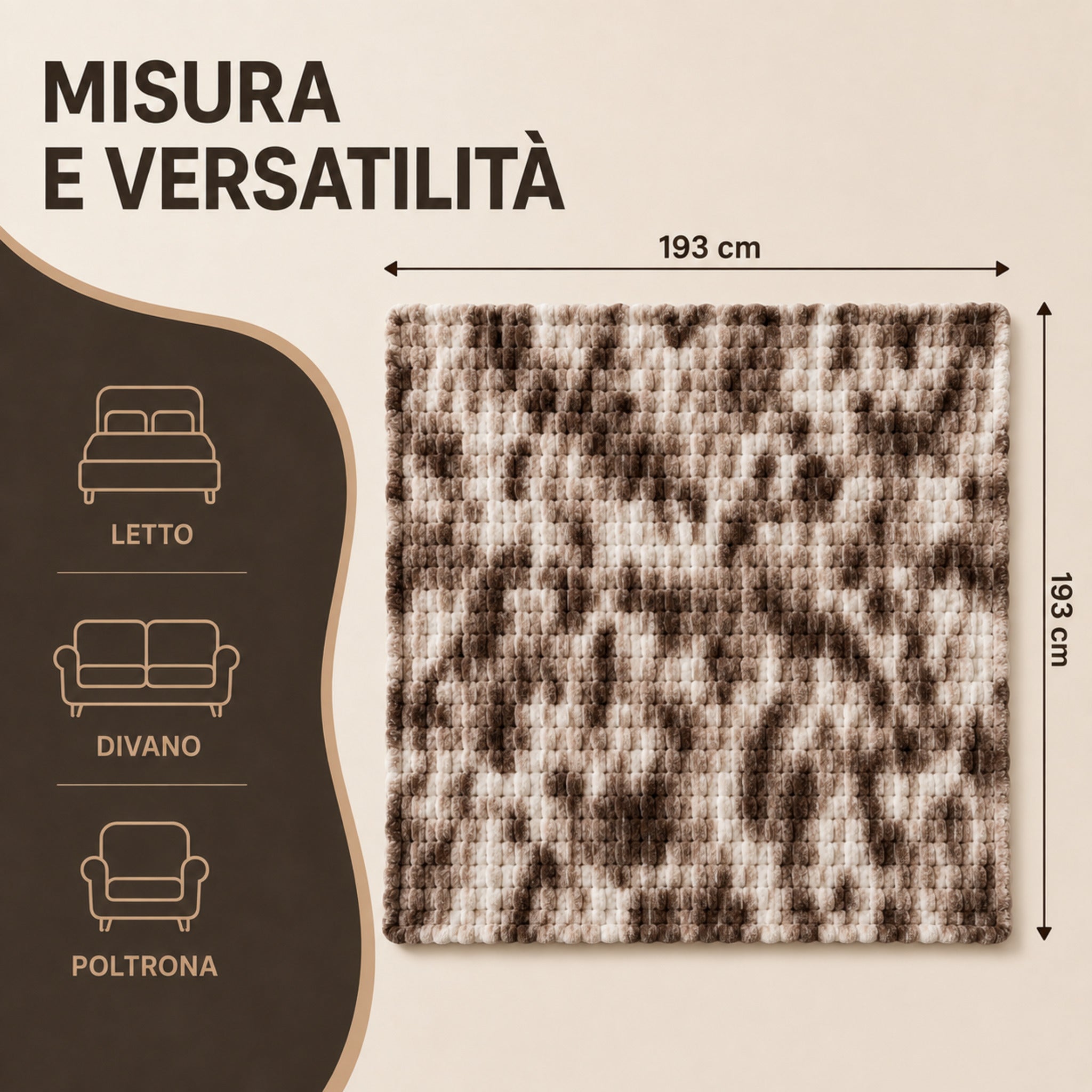Plaid Fancy Home Oklahoma Tabacco misura 193x193 cm per letto, divano e poltrona