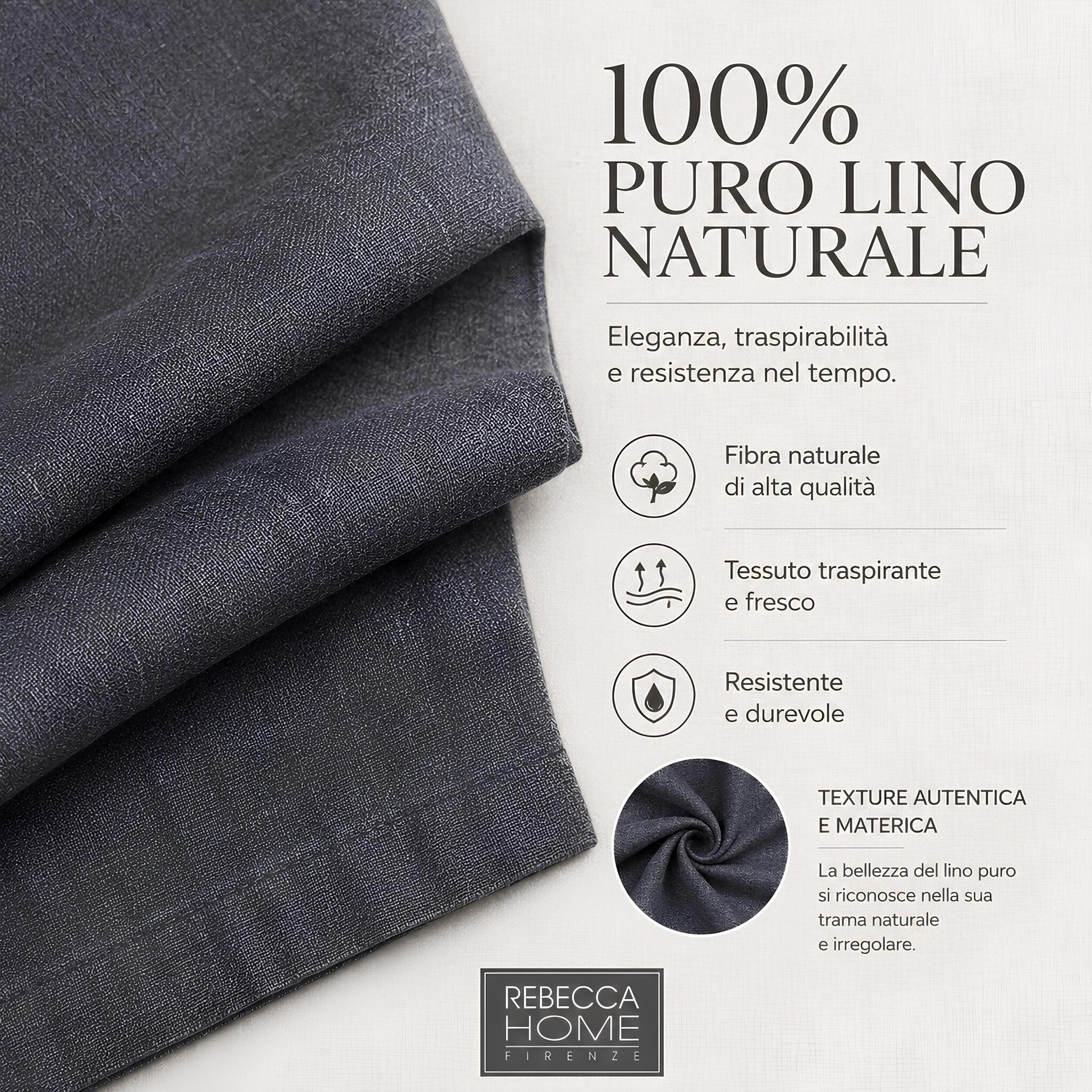 Dettaglio tessuto 100 puro lino naturale Rebecca Home colore antracite