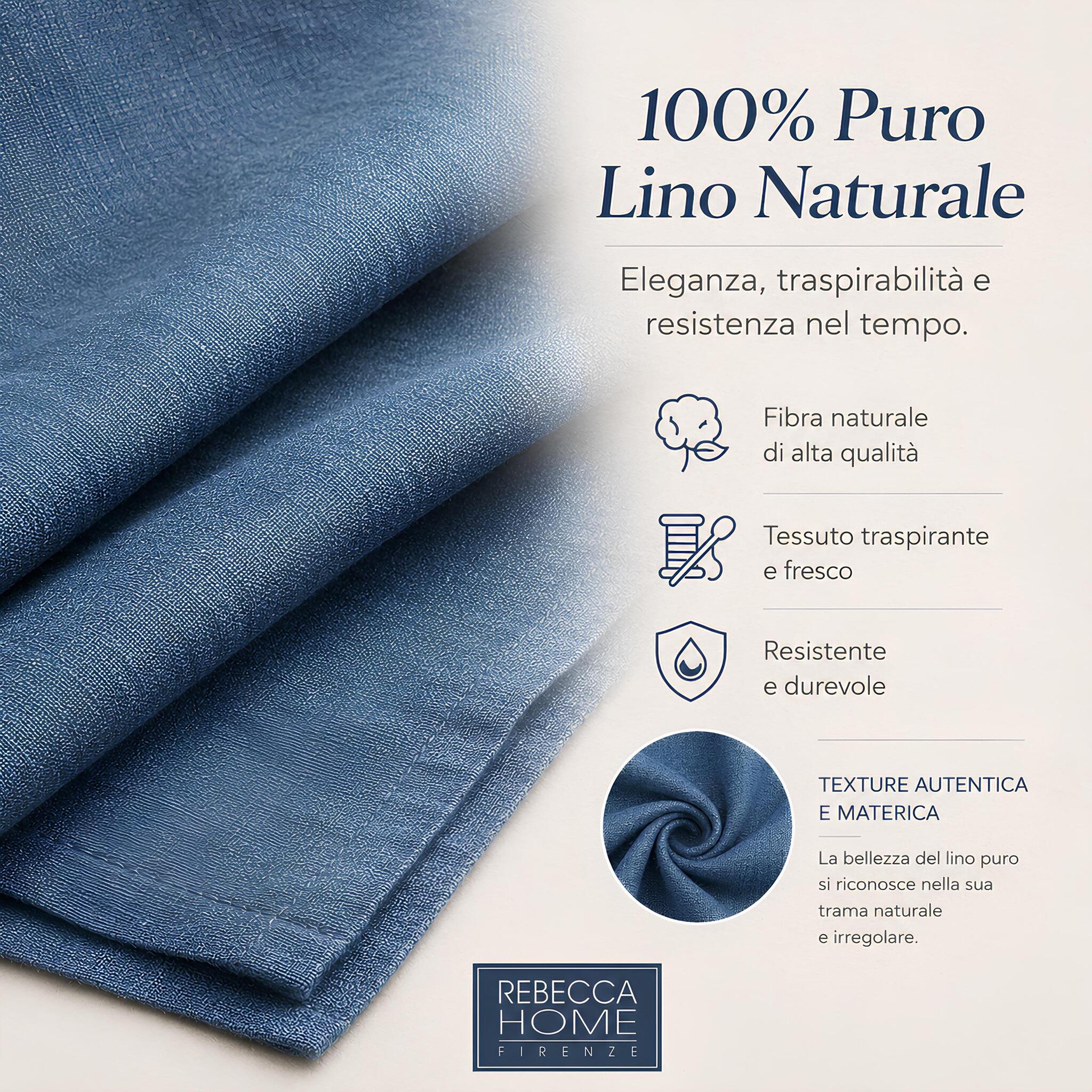Dettaglio texture puro lino naturale Rebecca Home colore denim