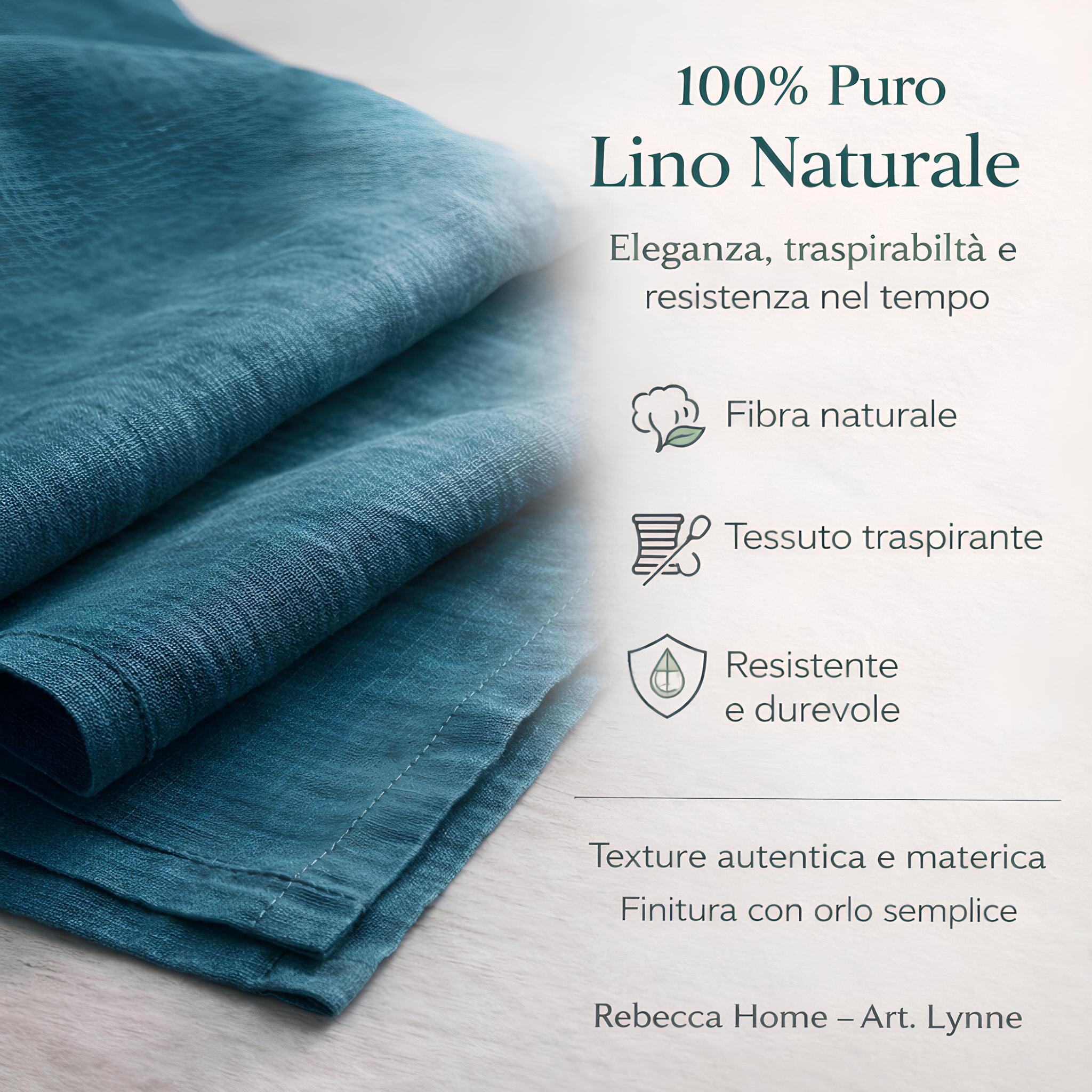 Dettaglio tessuto puro lino naturale Rebecca Home colore petrolio