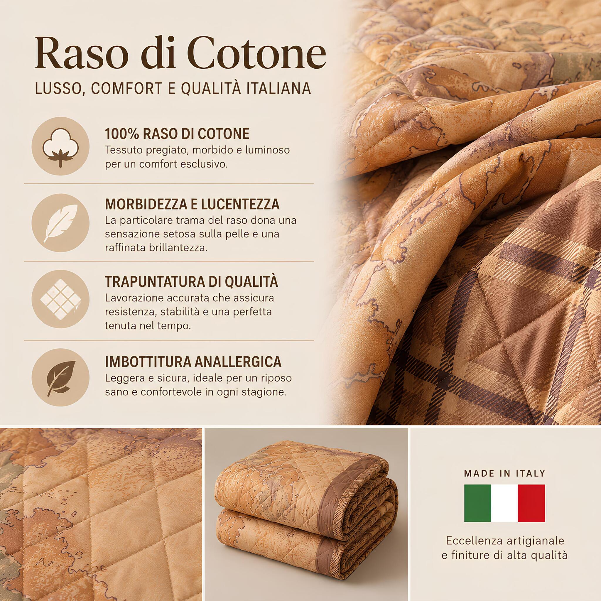 Dettaglio raso di cotone e trapuntatura del copriletto Alviero Martini 1 Classe Geo Tartan Made in Italy