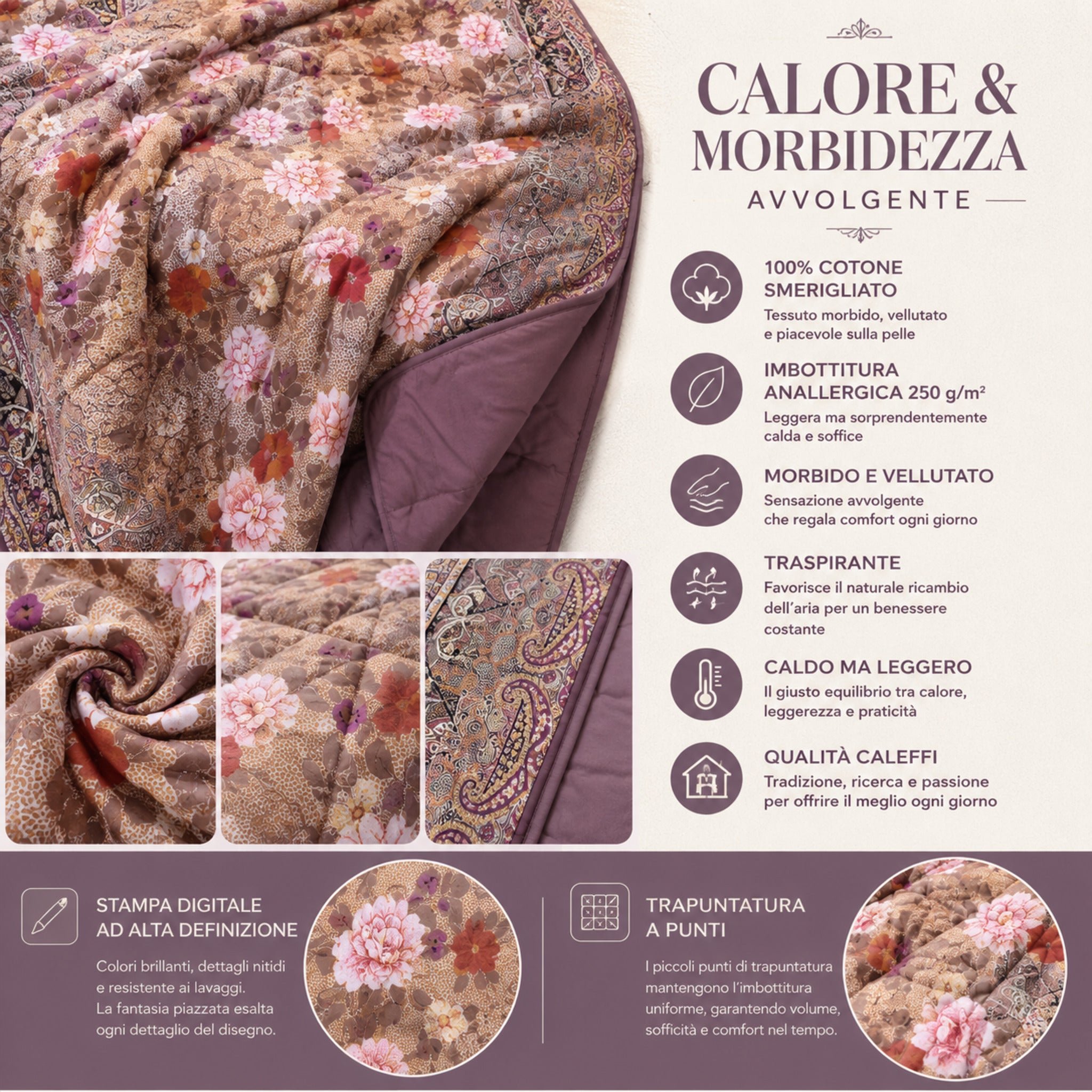 Scaldotto Caleffi Giava in 100% cotone smerigliato con imbottitura anallergica