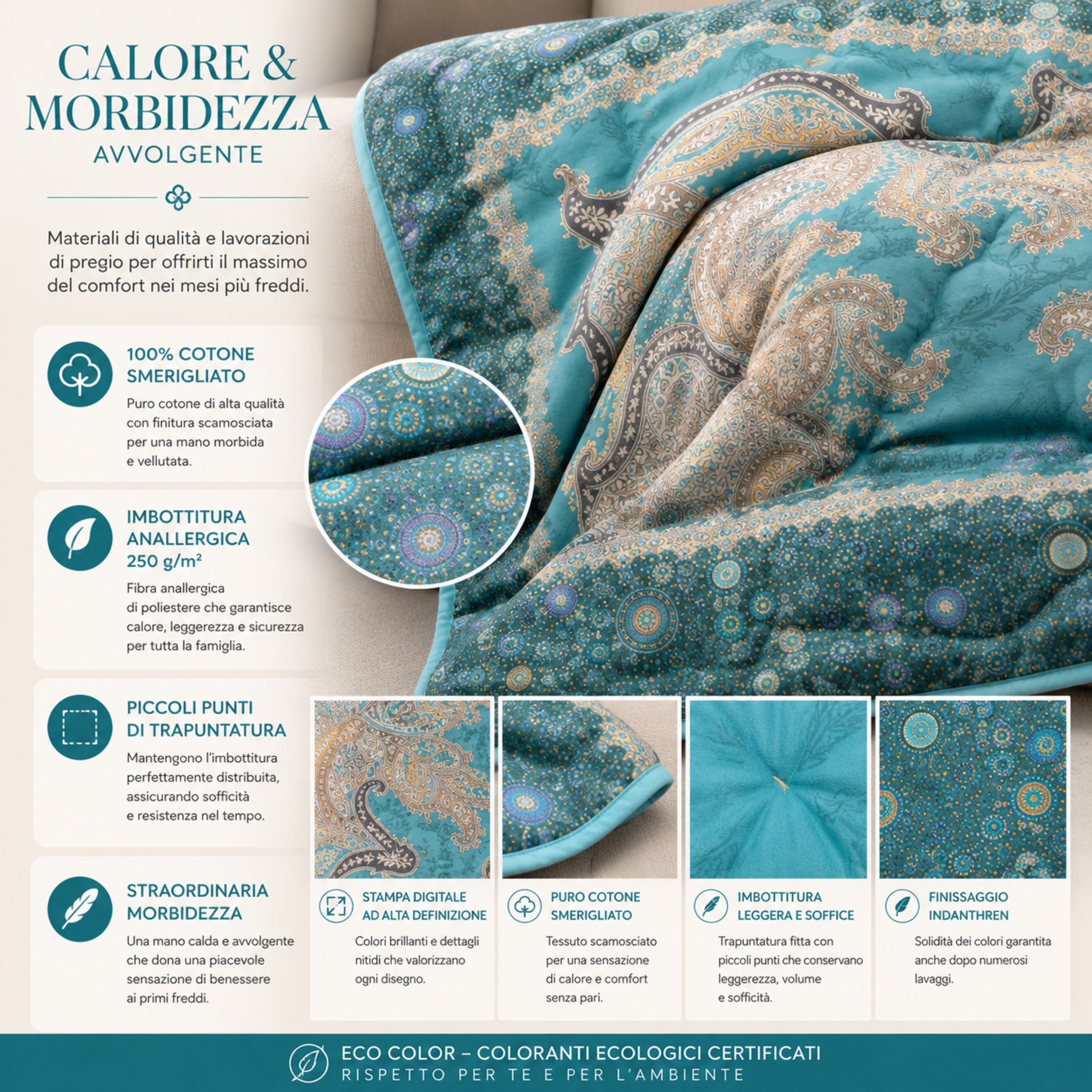 Scaldotto Caleffi Serenissima Turchese con imbottitura anallergica