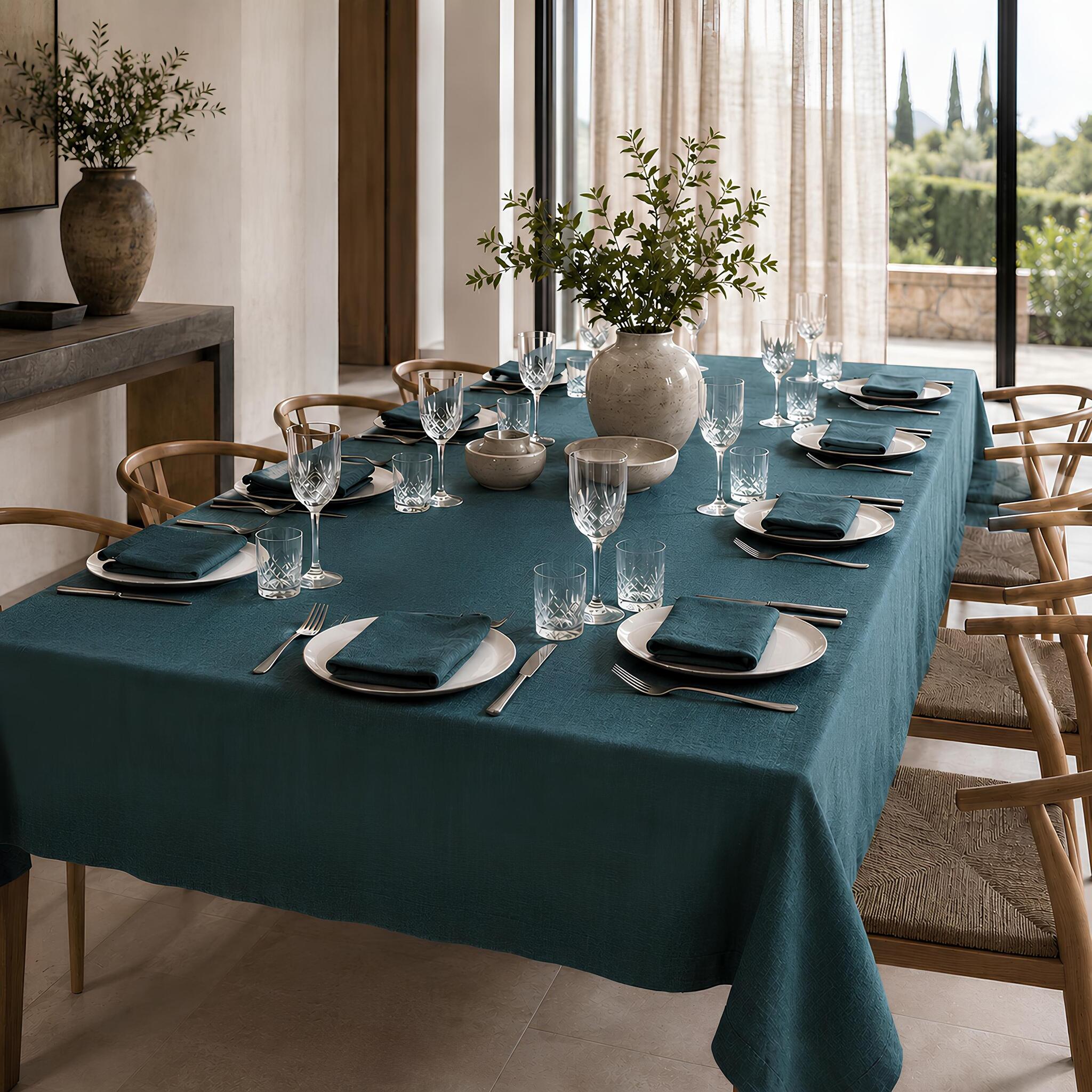 Servizio tavola Rebecca Home Lynne petrolio in puro lino con tovaglioli coordinati