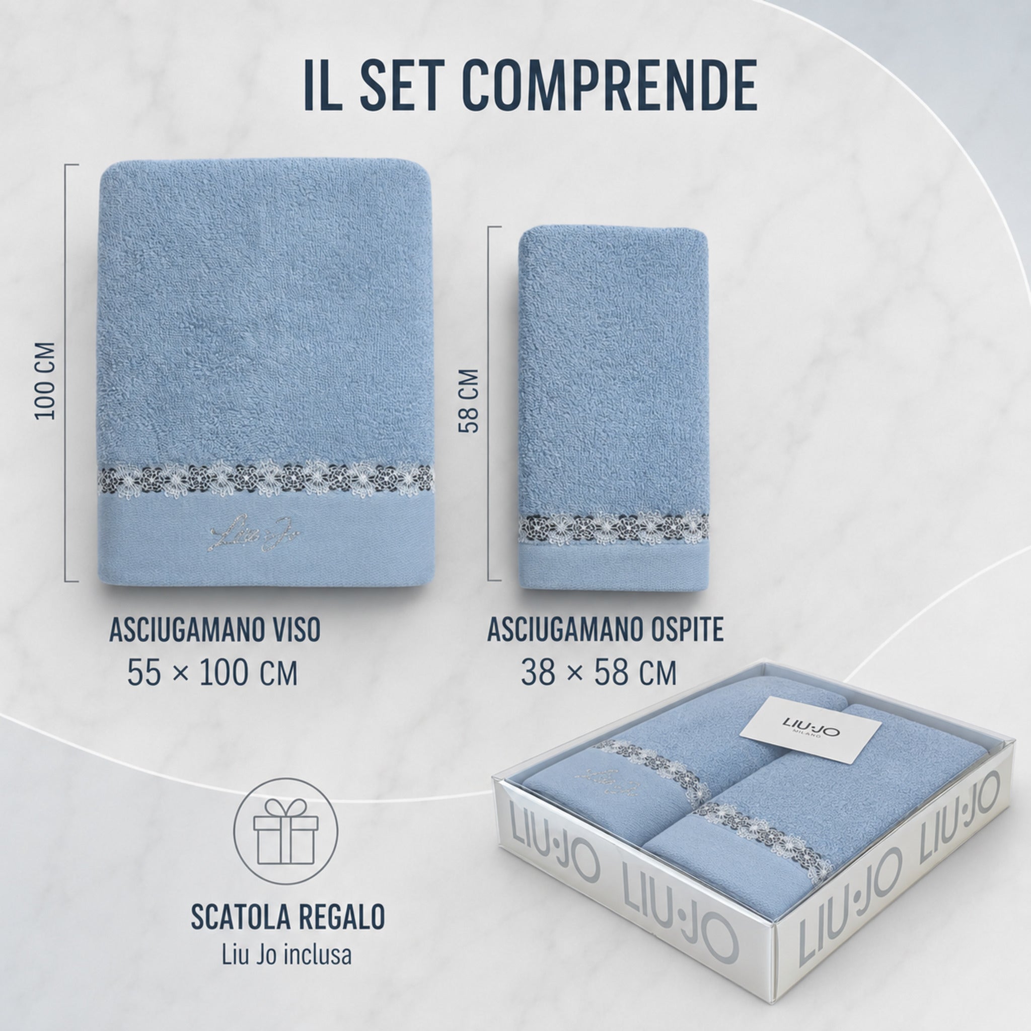 Set 1+1 Liu Jo Everest Zucchero con misure 55 × 100 e 38 × 58 cm e scatola regalo Liu Jo