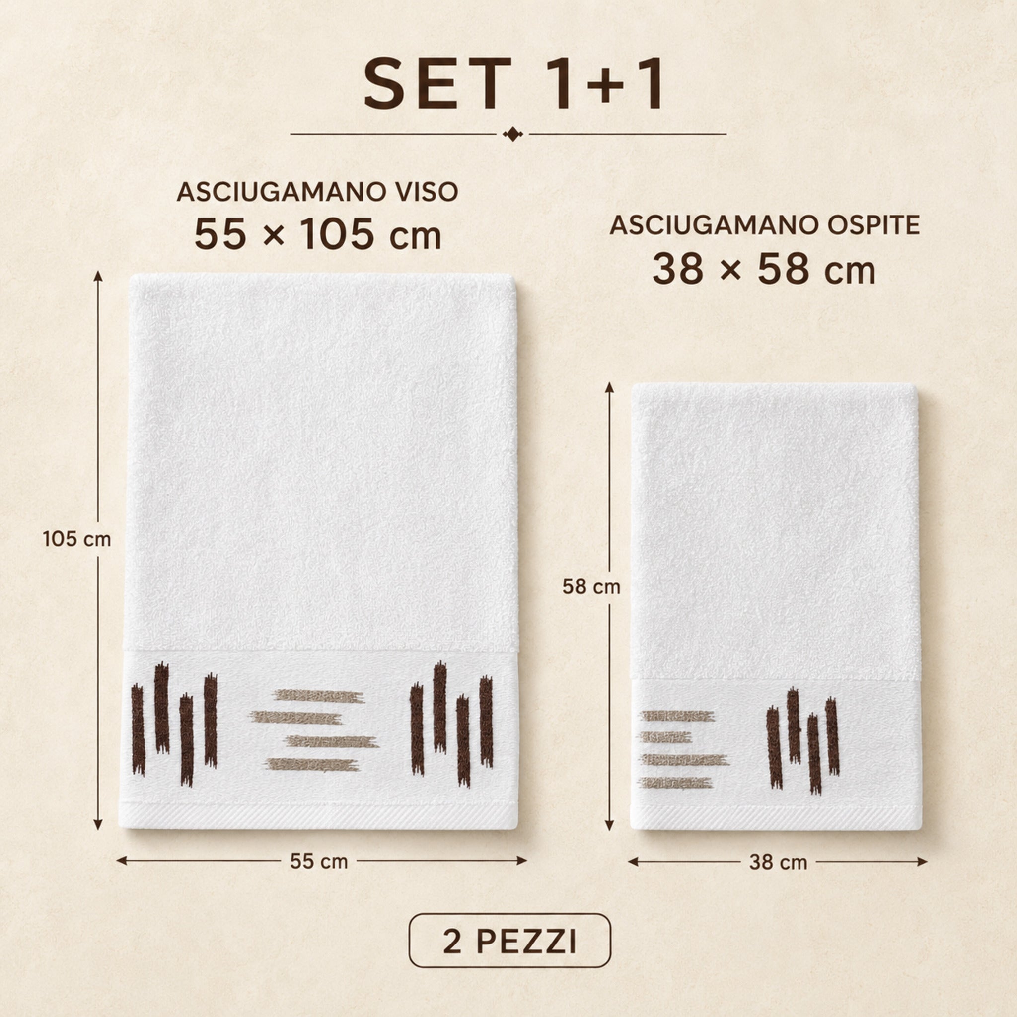 Set Versilia Burro con asciugamano viso 55 × 105 cm e ospite 38 × 58 cm