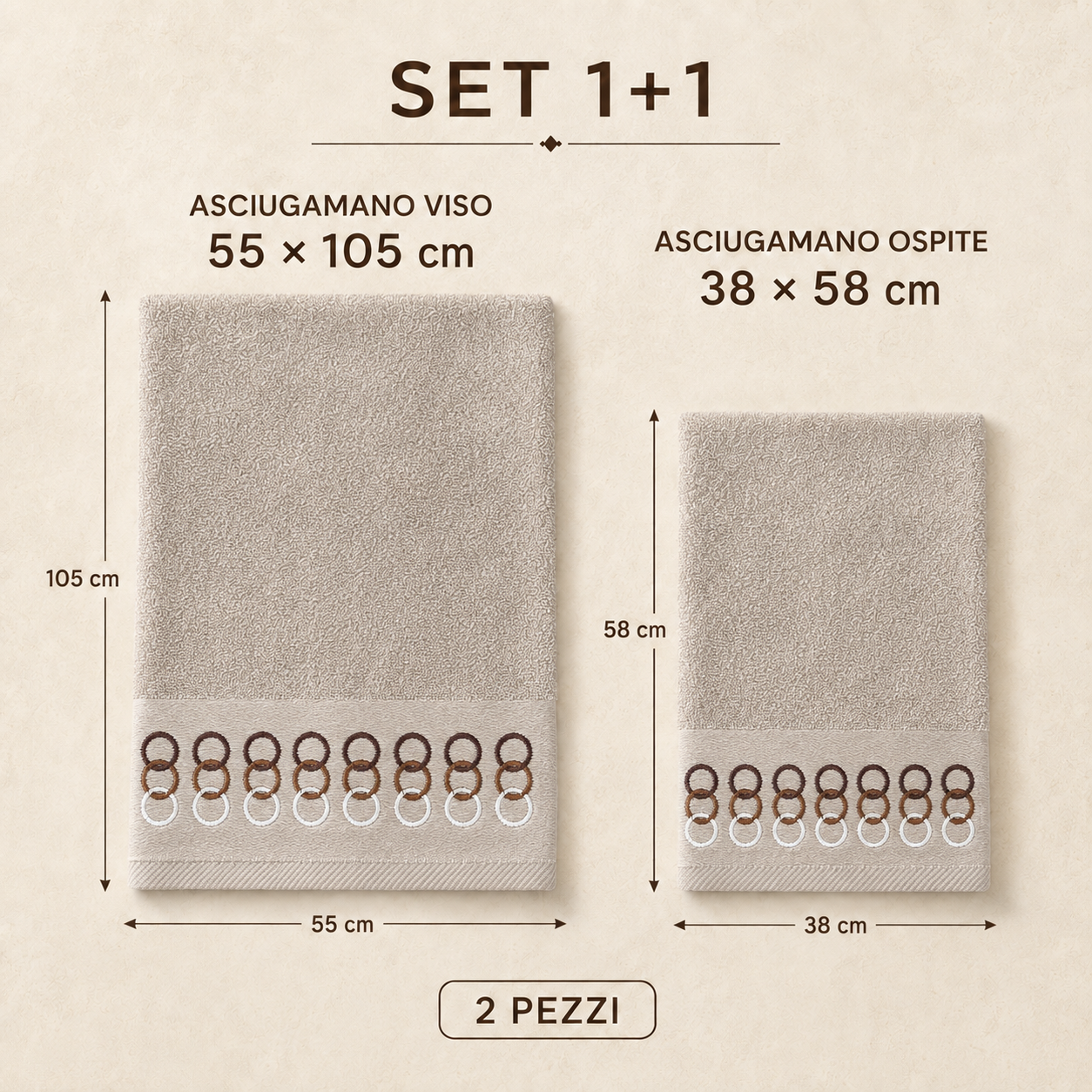 Set Versilia Cappuccino con asciugamano viso 55 × 105 cm e ospite 38 × 58 cm