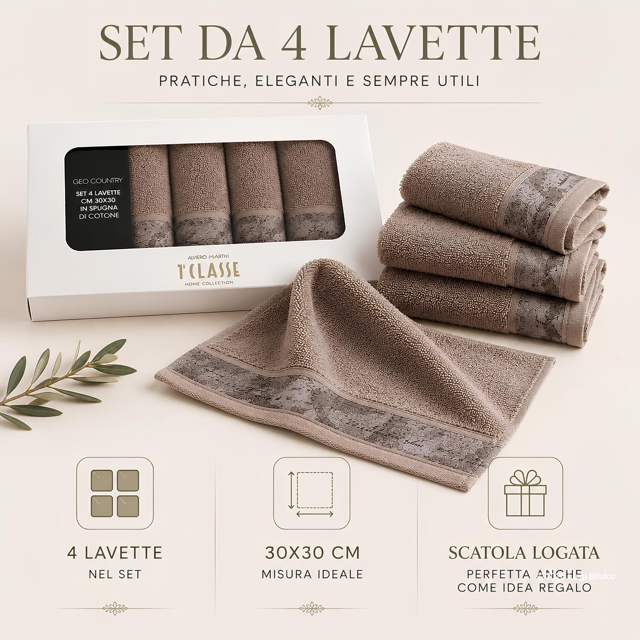 Set da 4 lavette 30x30 cm Alviero Martini Prima Classe con scatola logata originale