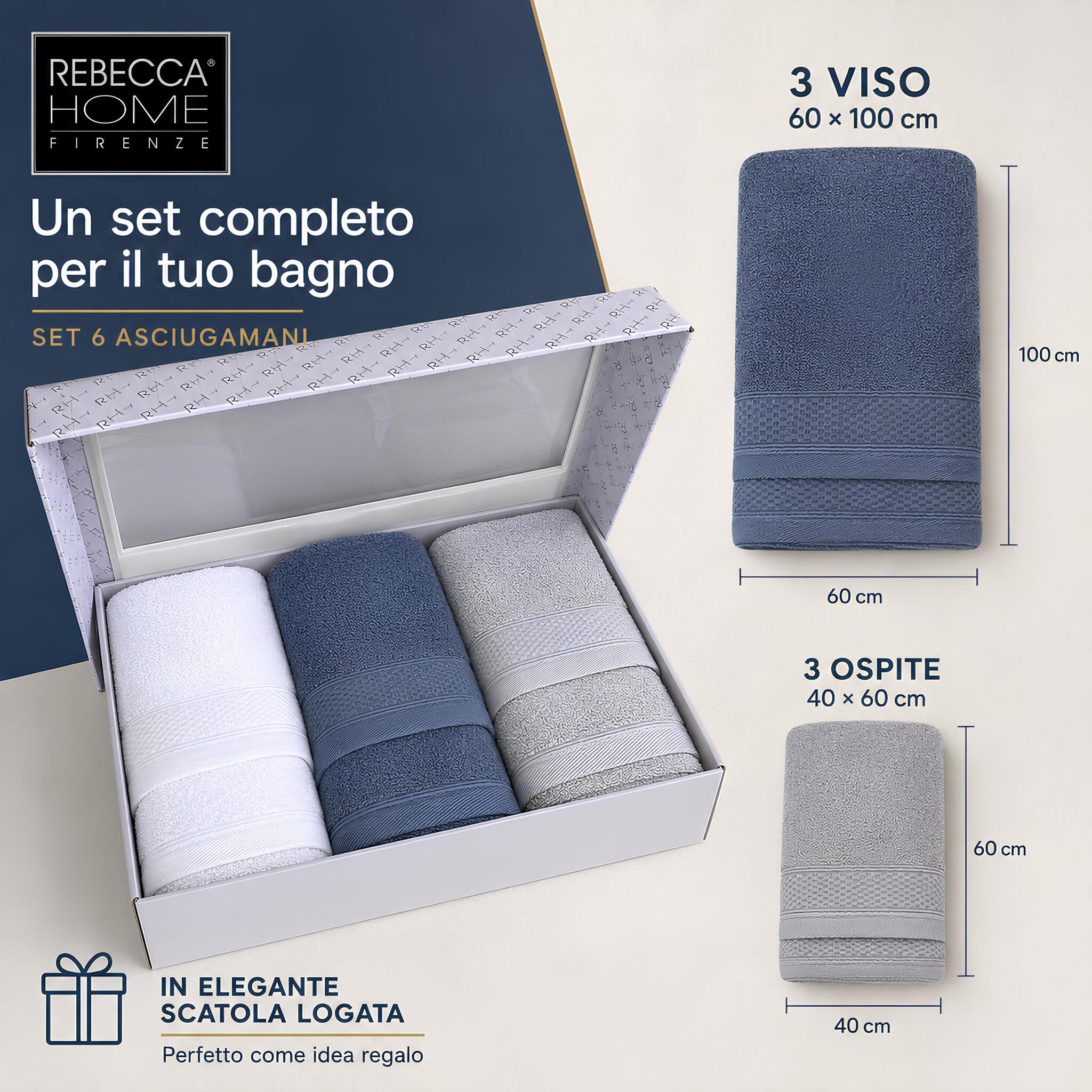 Set Rebecca Home con 3 asciugamani viso 60x100 cm e 3 ospite 40x60 cm
