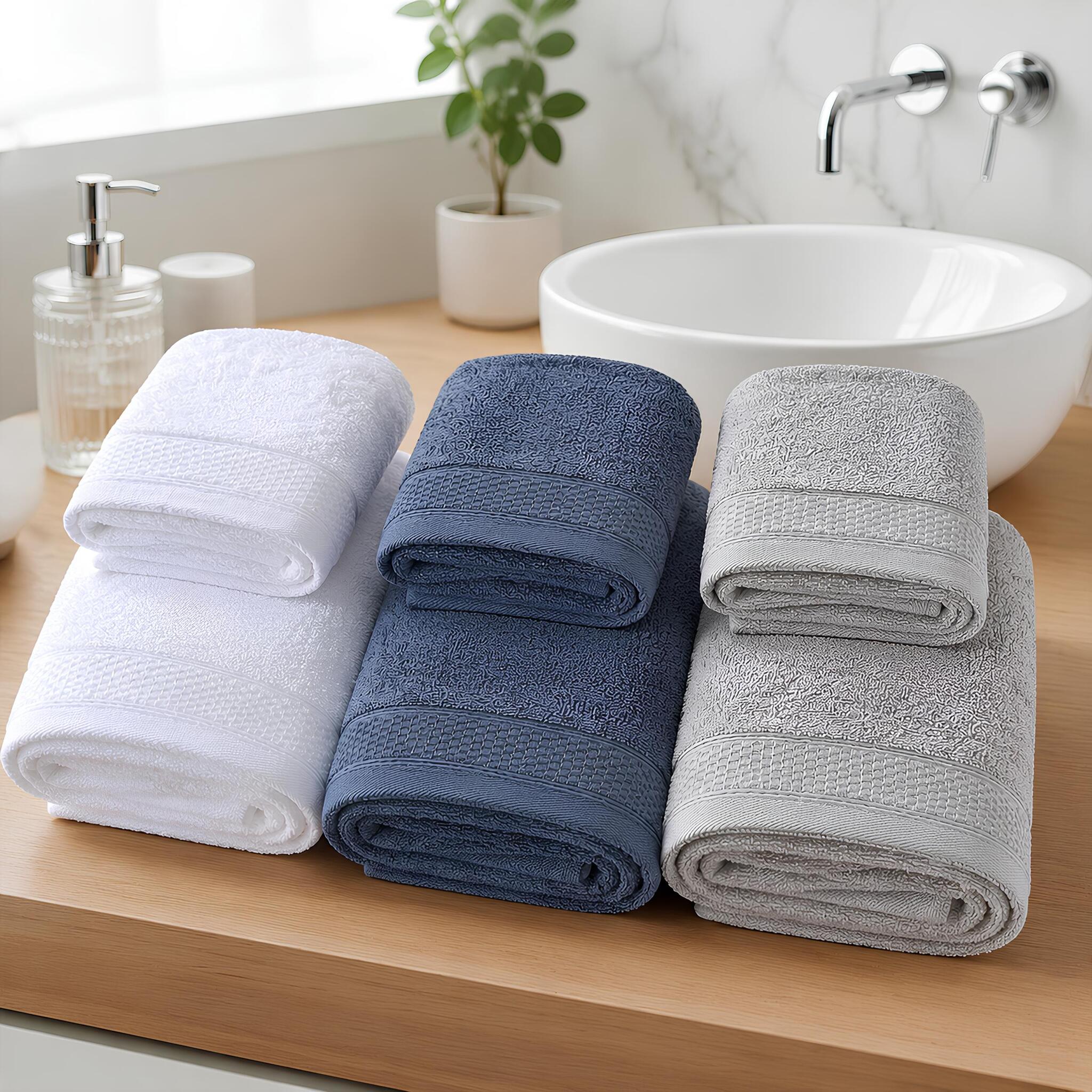 Set 6 asciugamani Rebecca Home Strabattuto in cotone nei colori bianco, indigo e grigio