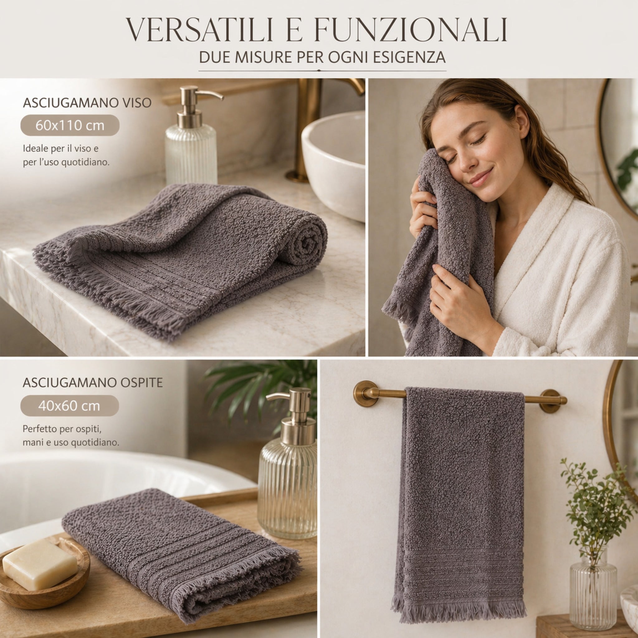 asciugamano viso 60x110 ospite 40x60 bagno utilizzo quotidiano