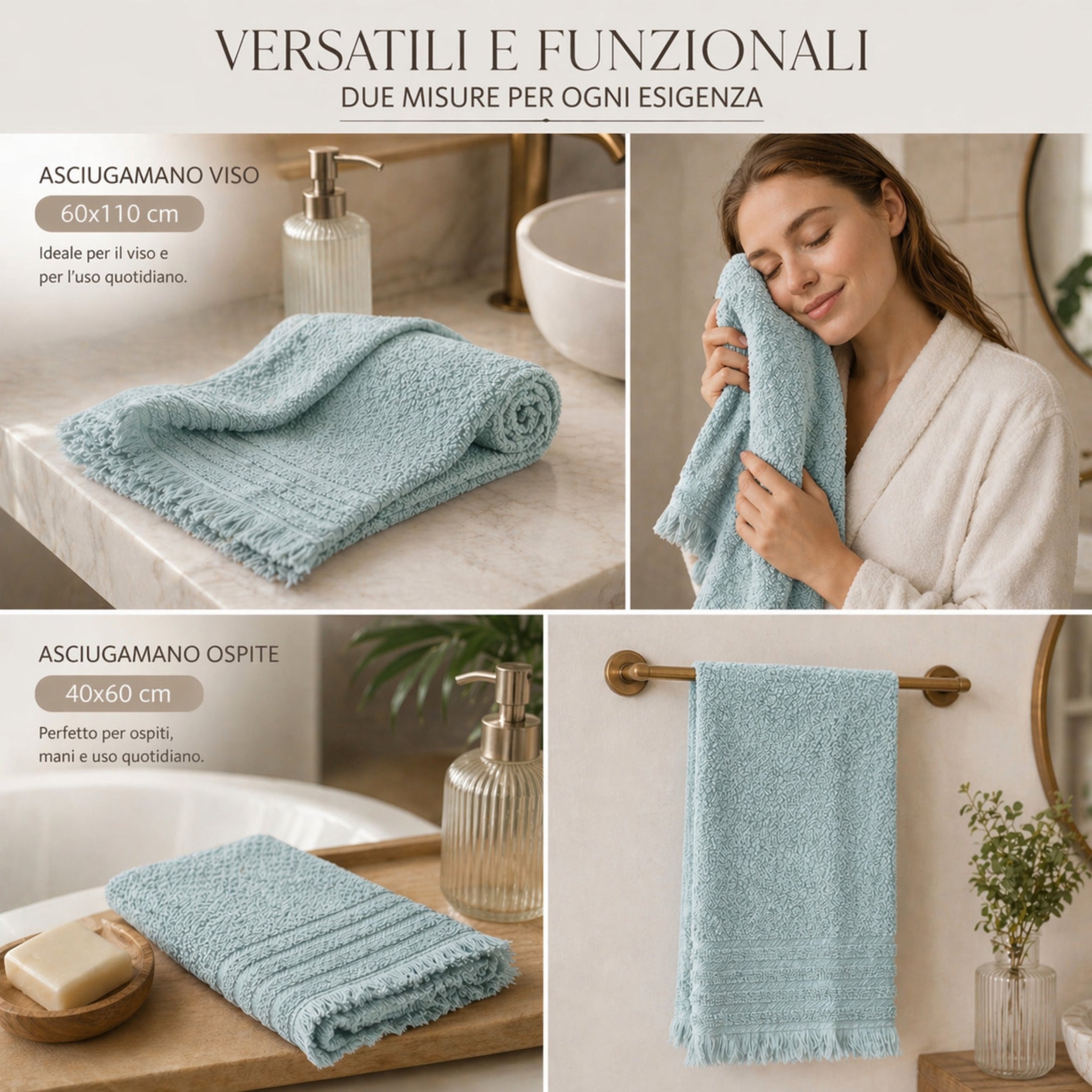 asciugamano viso 60x110 ospite 40x60 bagno utilizzo quotidiano
