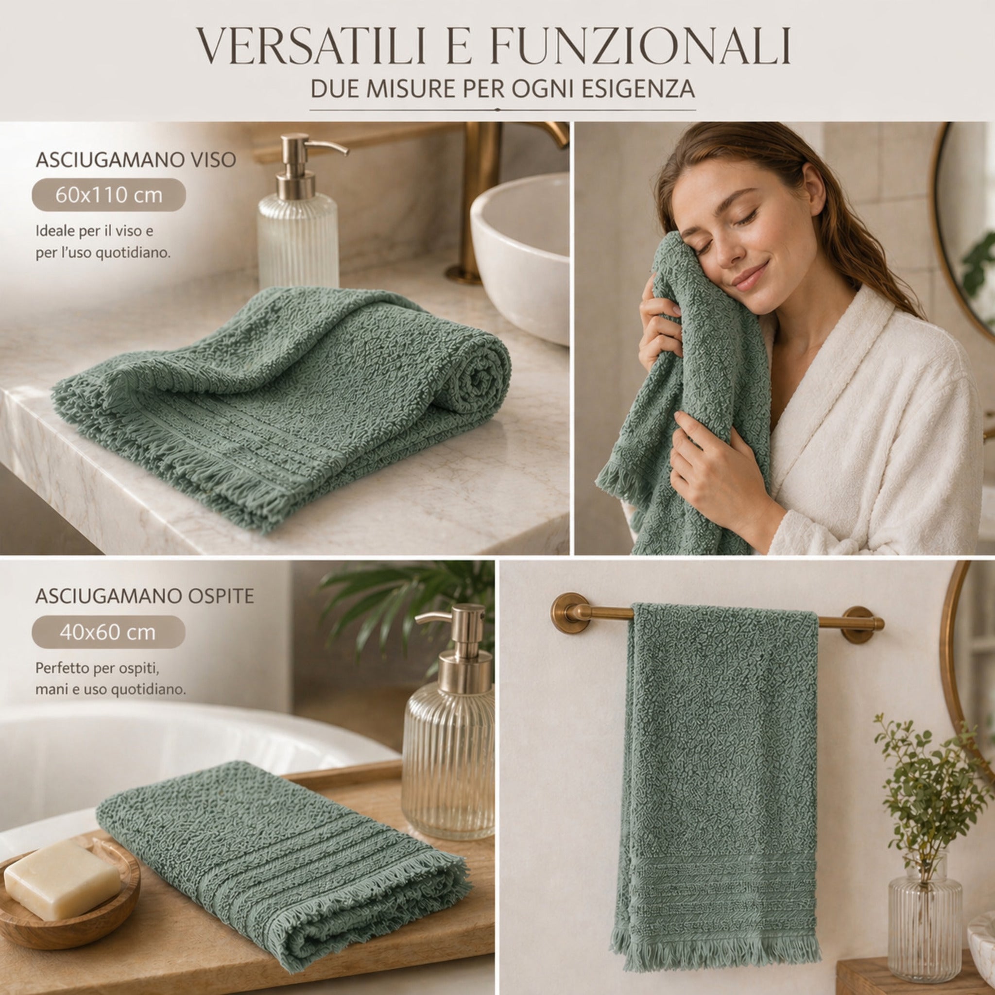 asciugamano viso 60x110 ospite 40x60 bagno utilizzo quotidiano