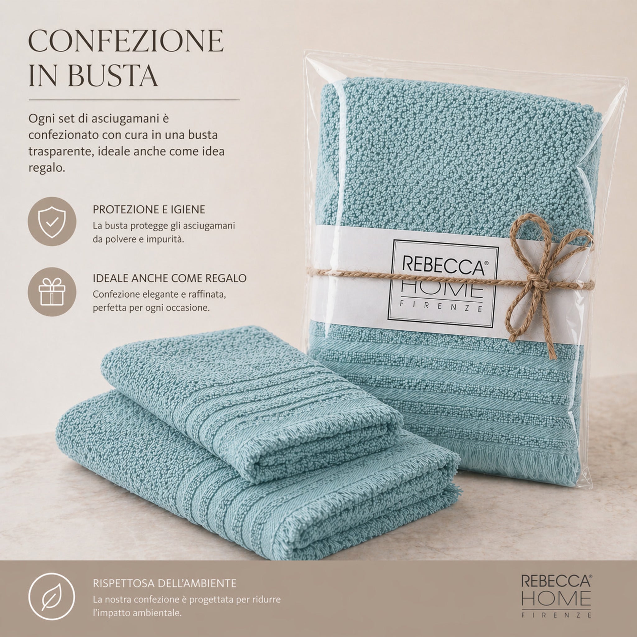 set asciugamani confezione busta juta regalo elegante