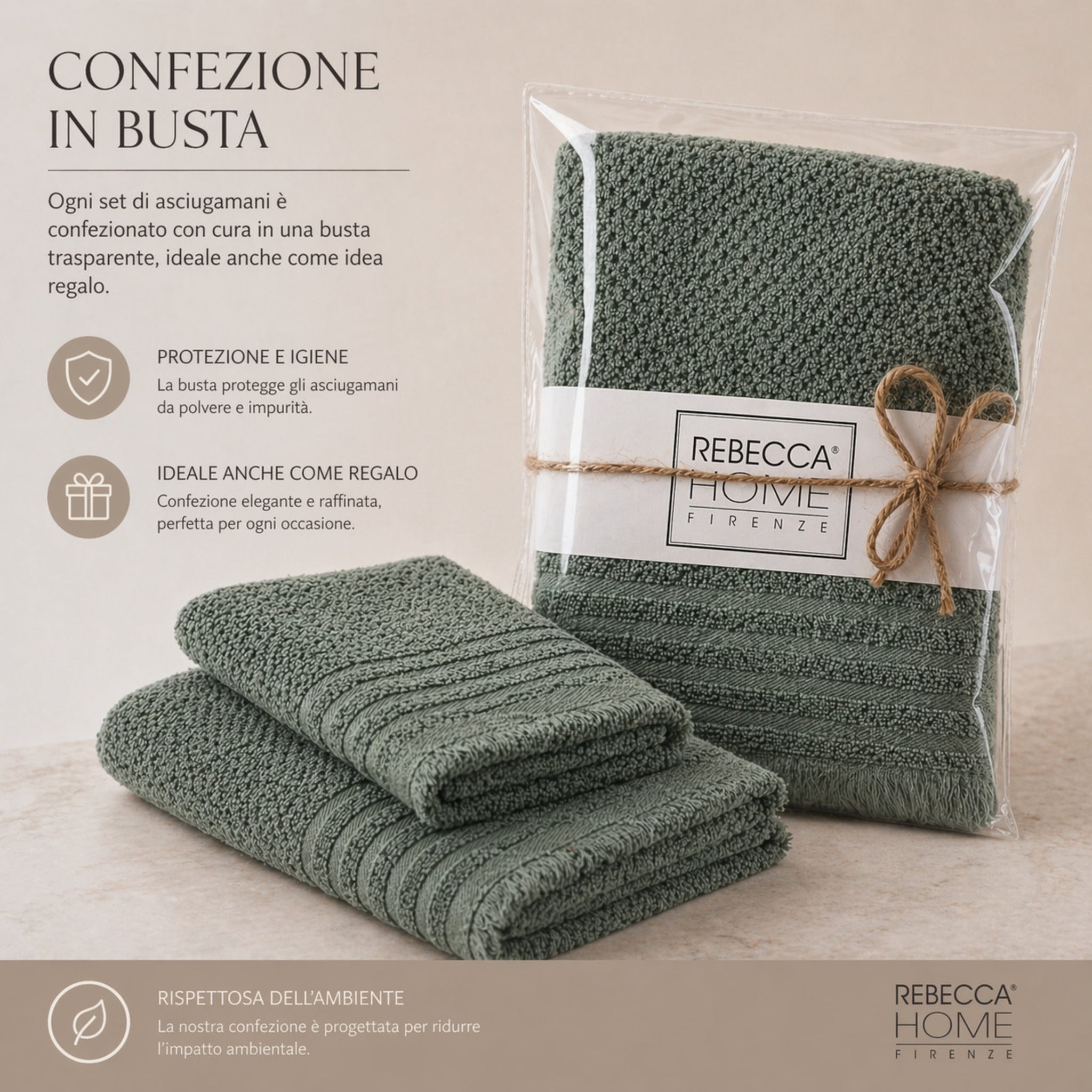 set asciugamani confezione busta juta regalo elegante