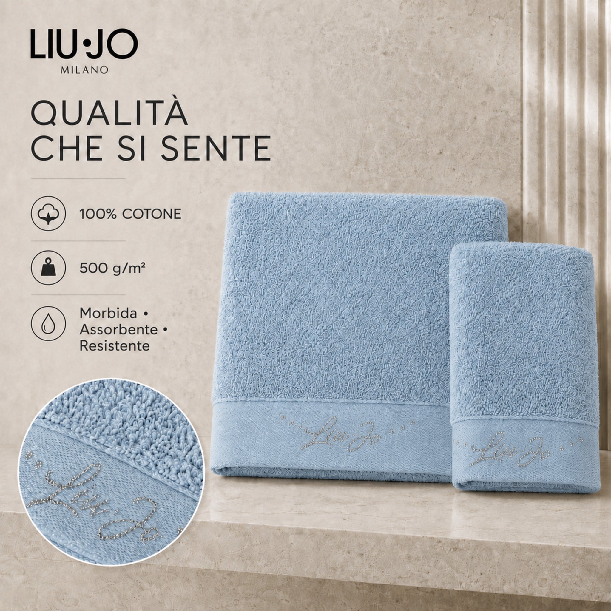 Set asciugamani Liu Jo Happy zucchero in cotone 500 g/m², morbido, assorbente e resistente