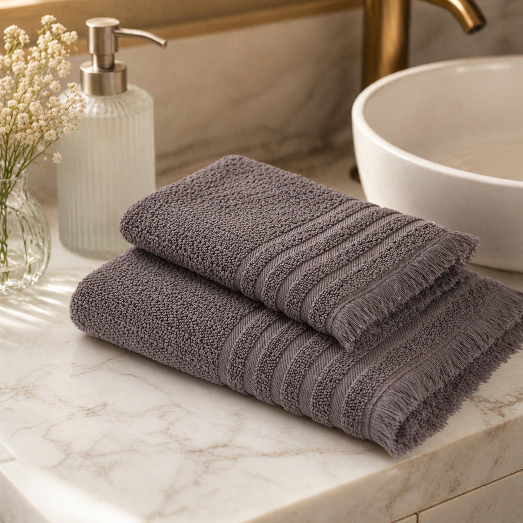 set asciugamani bagno cotone grigio scuro viso ospite elegante