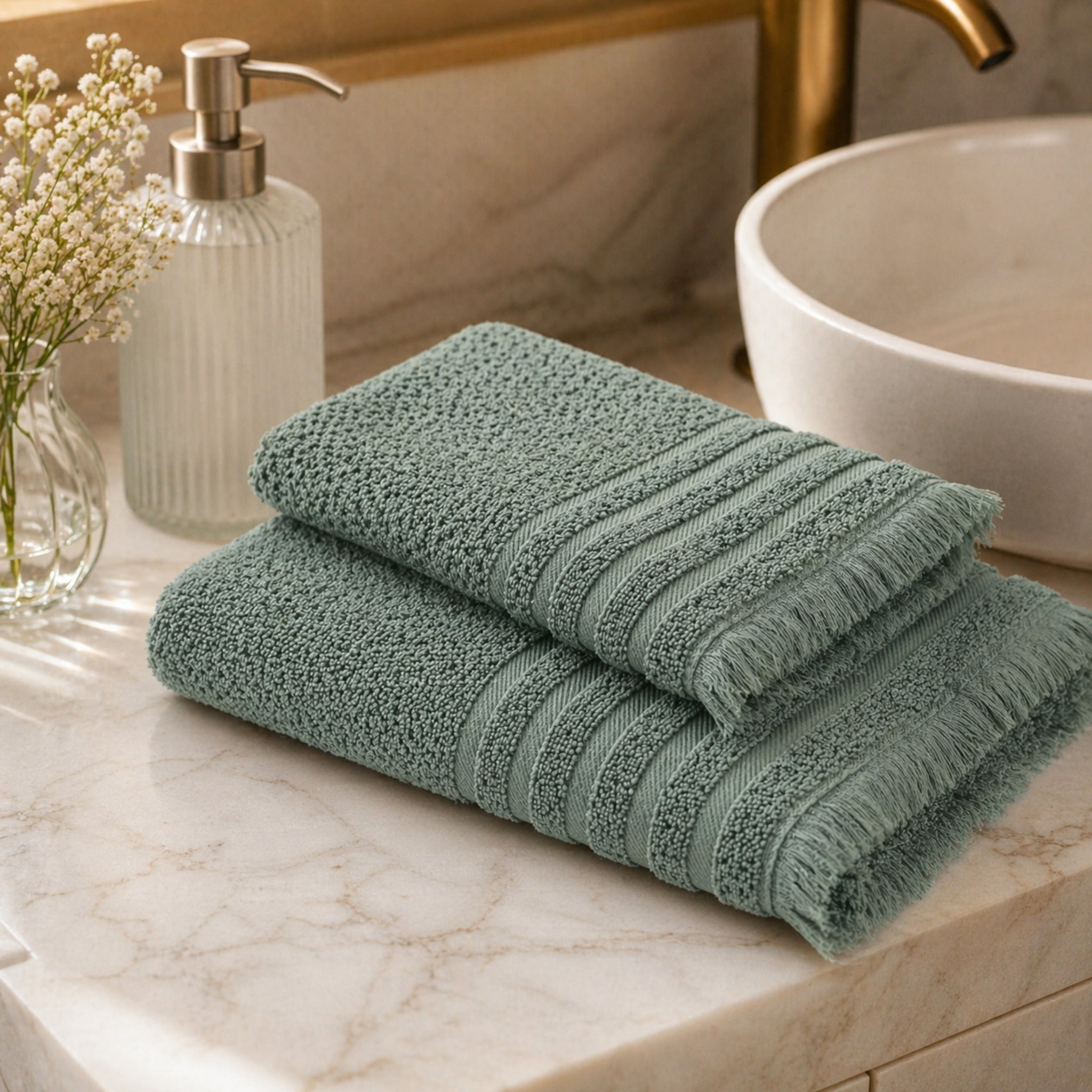 set asciugamani bagno cotone verde bosco viso ospite elegante
