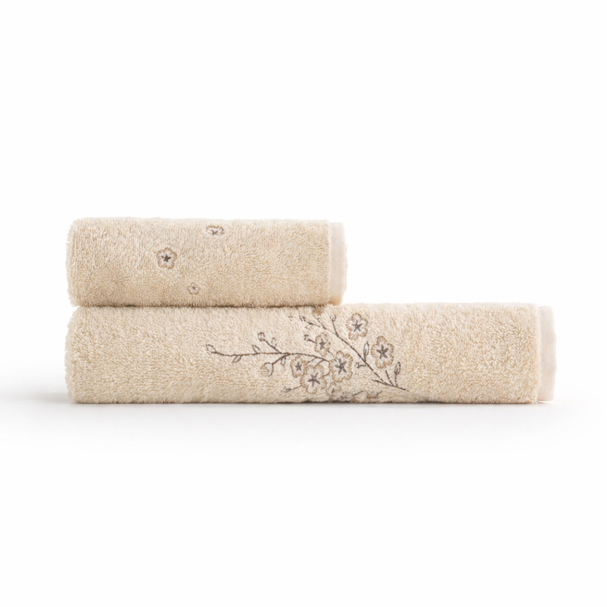 Set asciugamani Galizzi Firenze beige con ricamo floreale in cotone 550 GSM