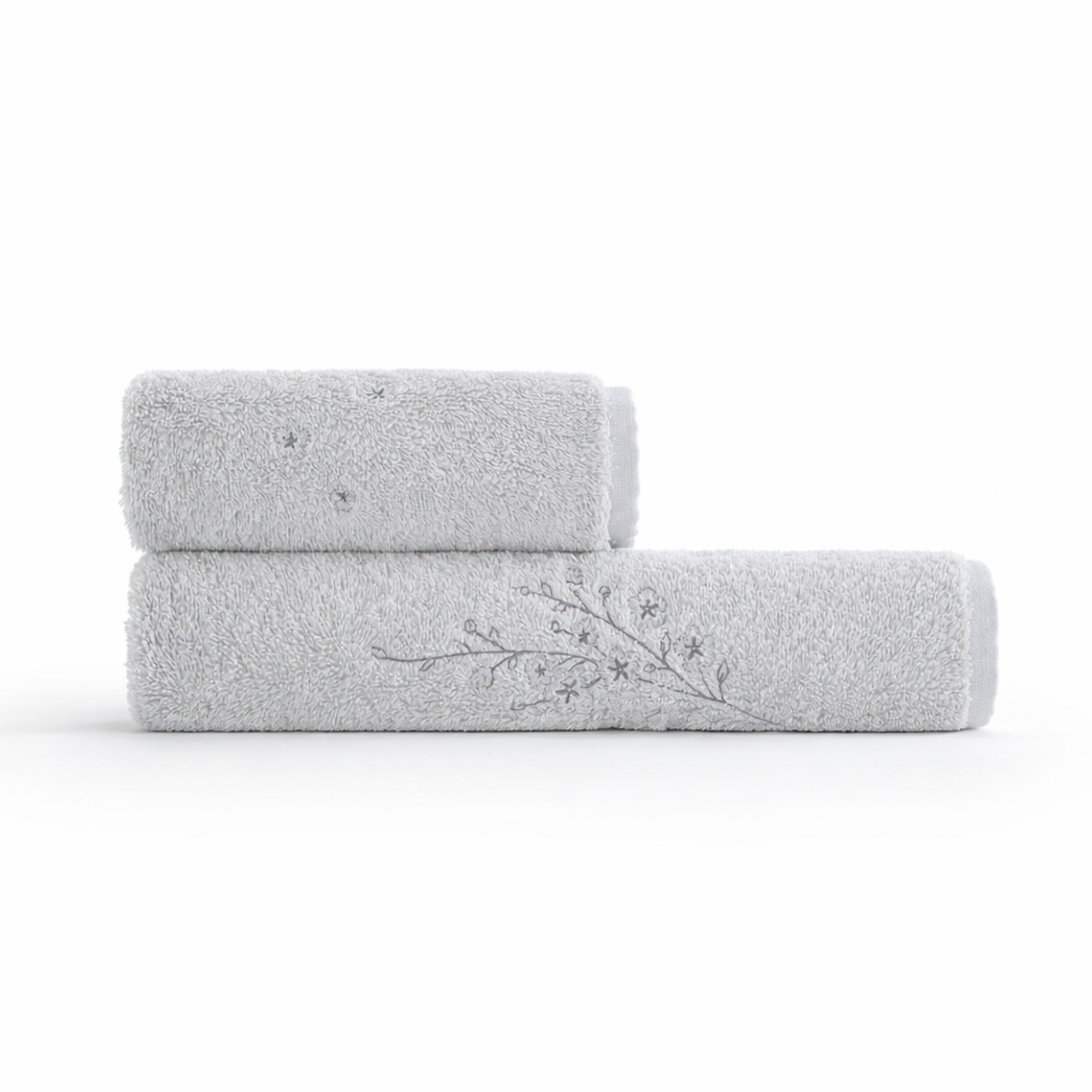 Set asciugamani Galizzi Firenze grigio con ricamo floreale cotone 550 GSM