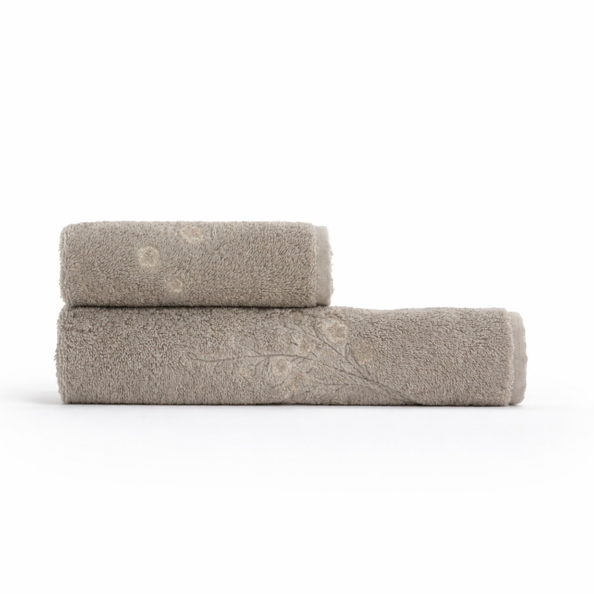 Set asciugamani Galizzi Firenze tortora con ricamo floreale cotone 550 GSM