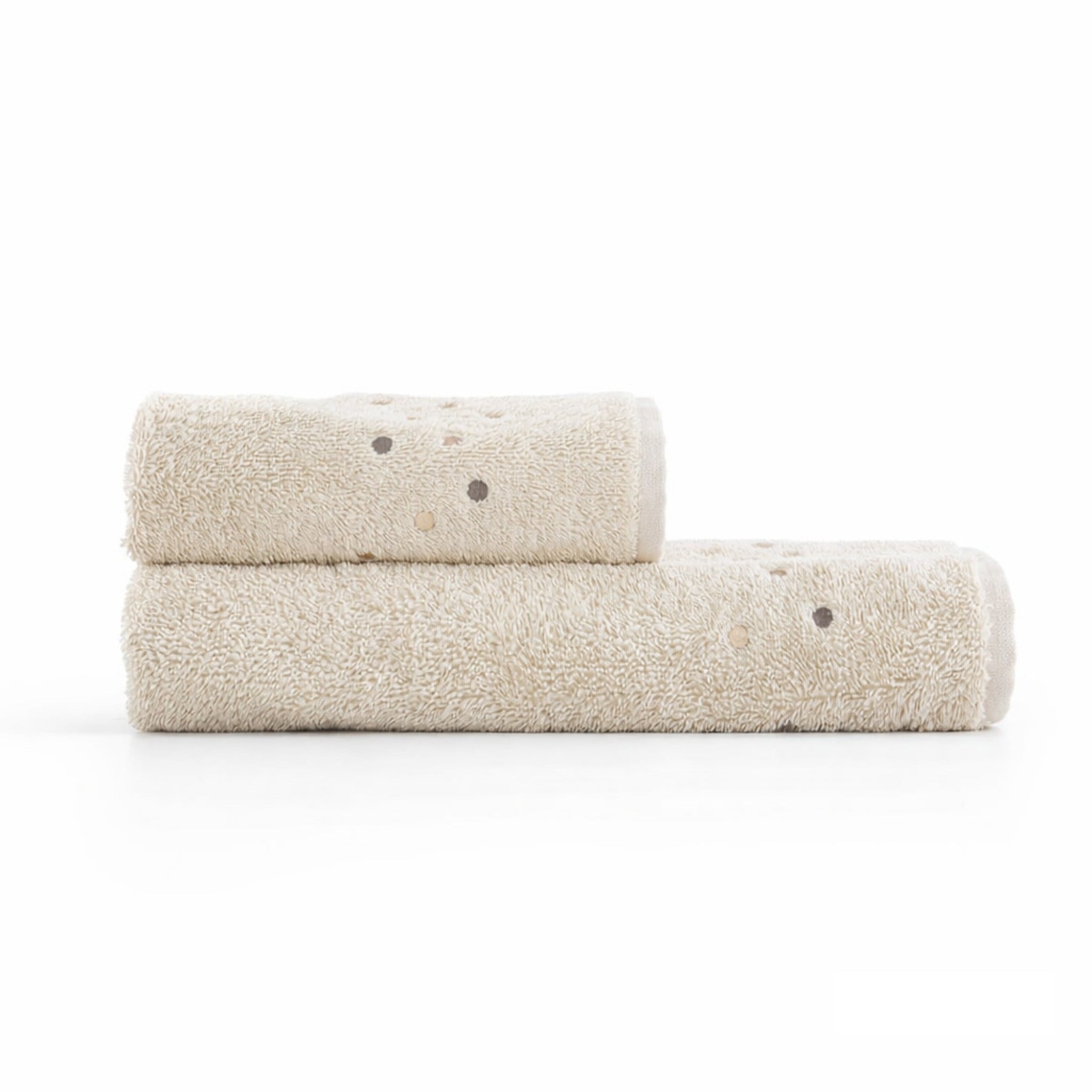 Set asciugamani Galizzi Milano beige con pois ricamati cotone 550 gsm