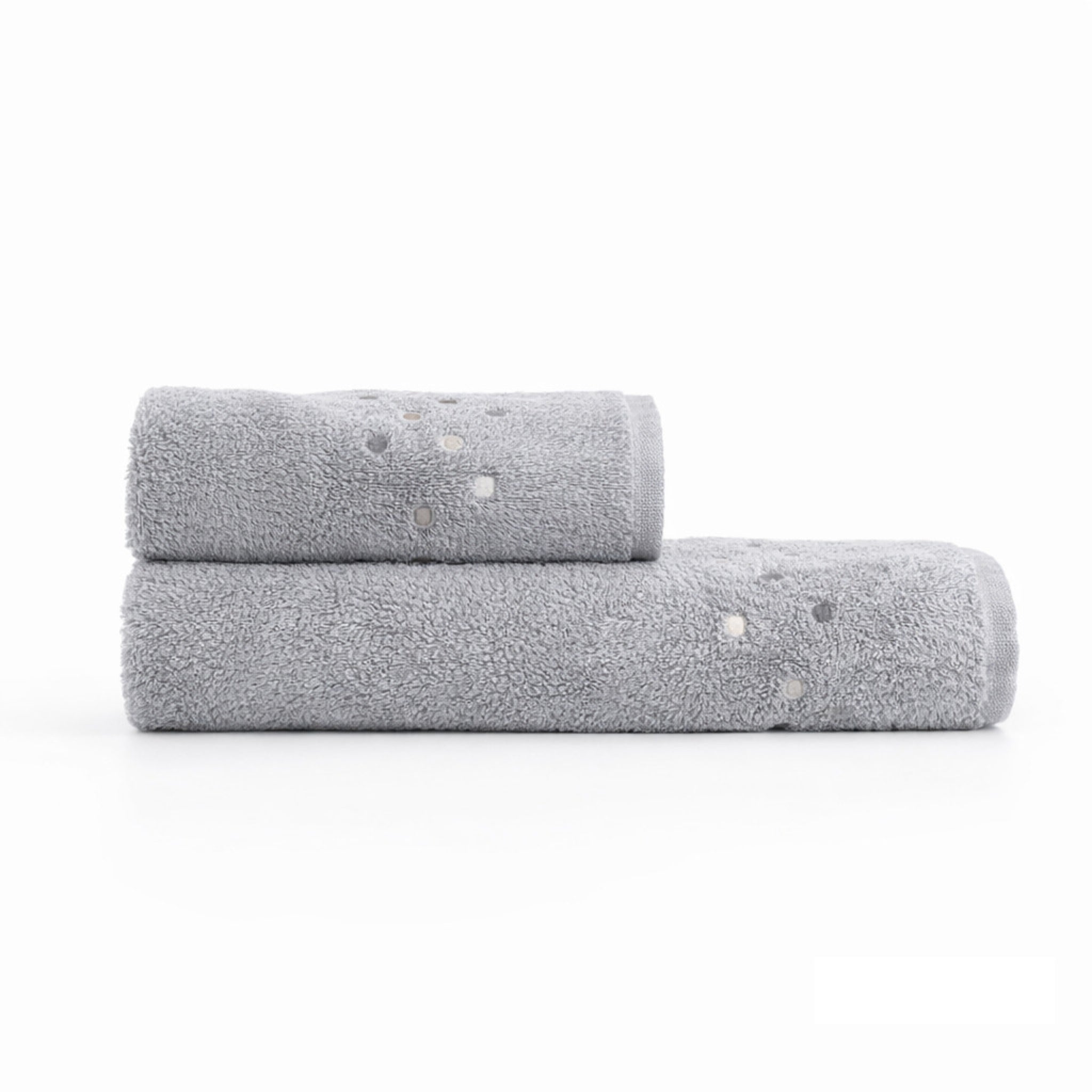 Set asciugamani Galizzi Milano grigio con pois ricamati cotone 550 gsm