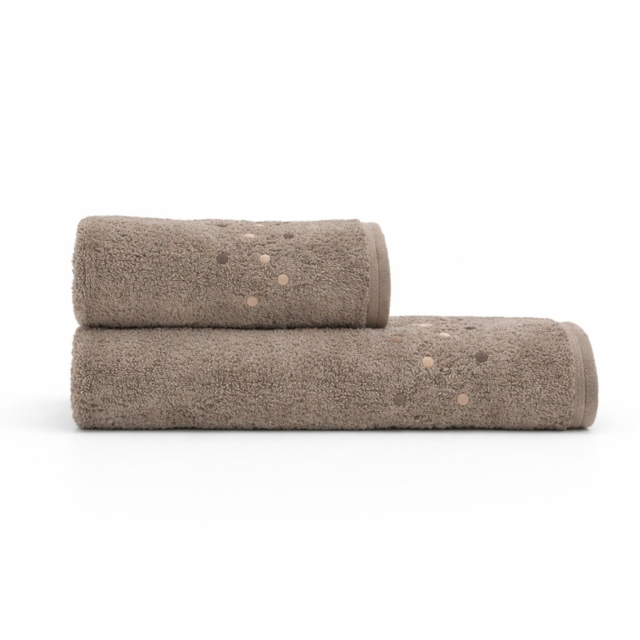 Set asciugamani Galizzi Milano tortora in cotone 550 GSM con pois ricamati