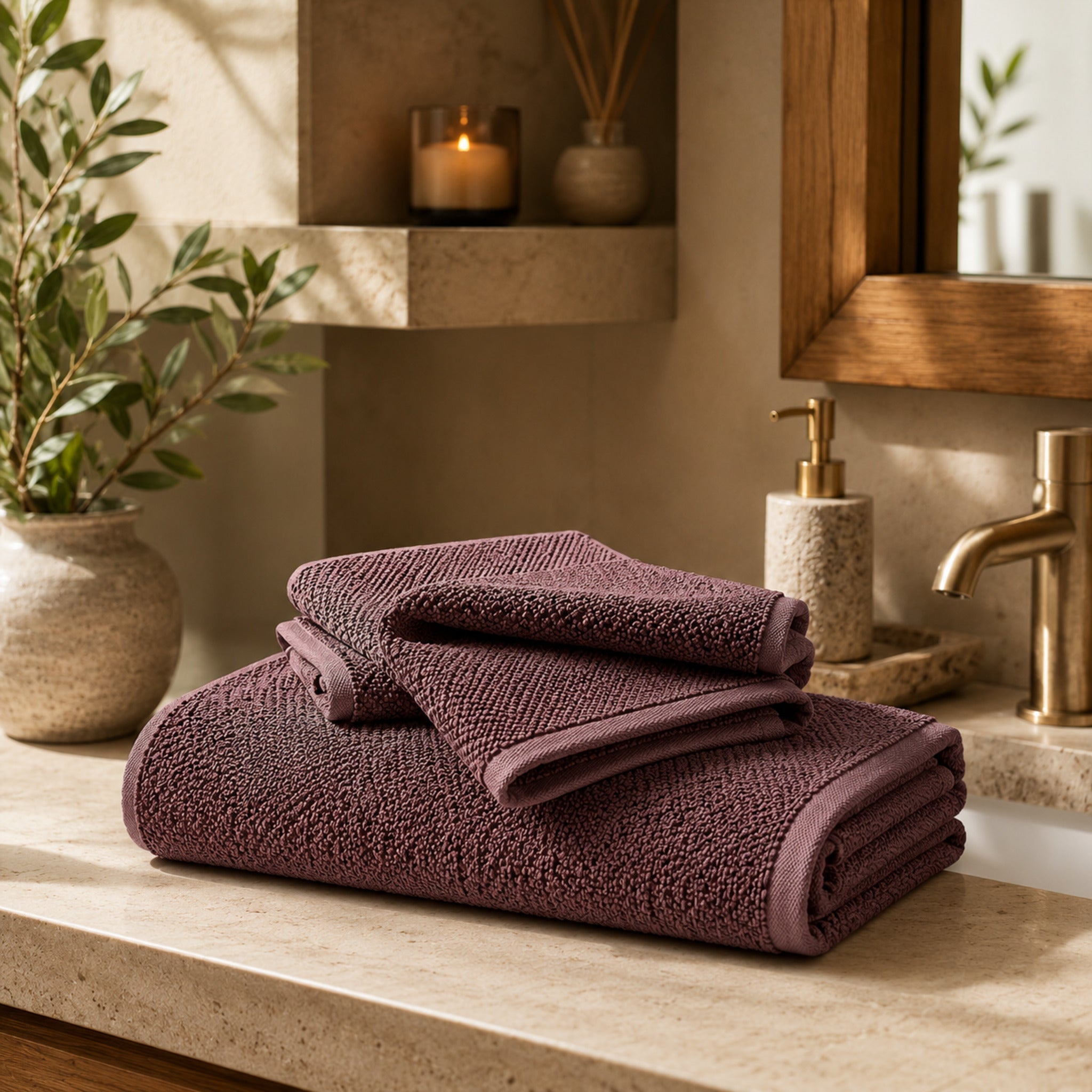 Set asciugamani Maison Sucrée Pepe marsala in 100% cotone 450 GSM