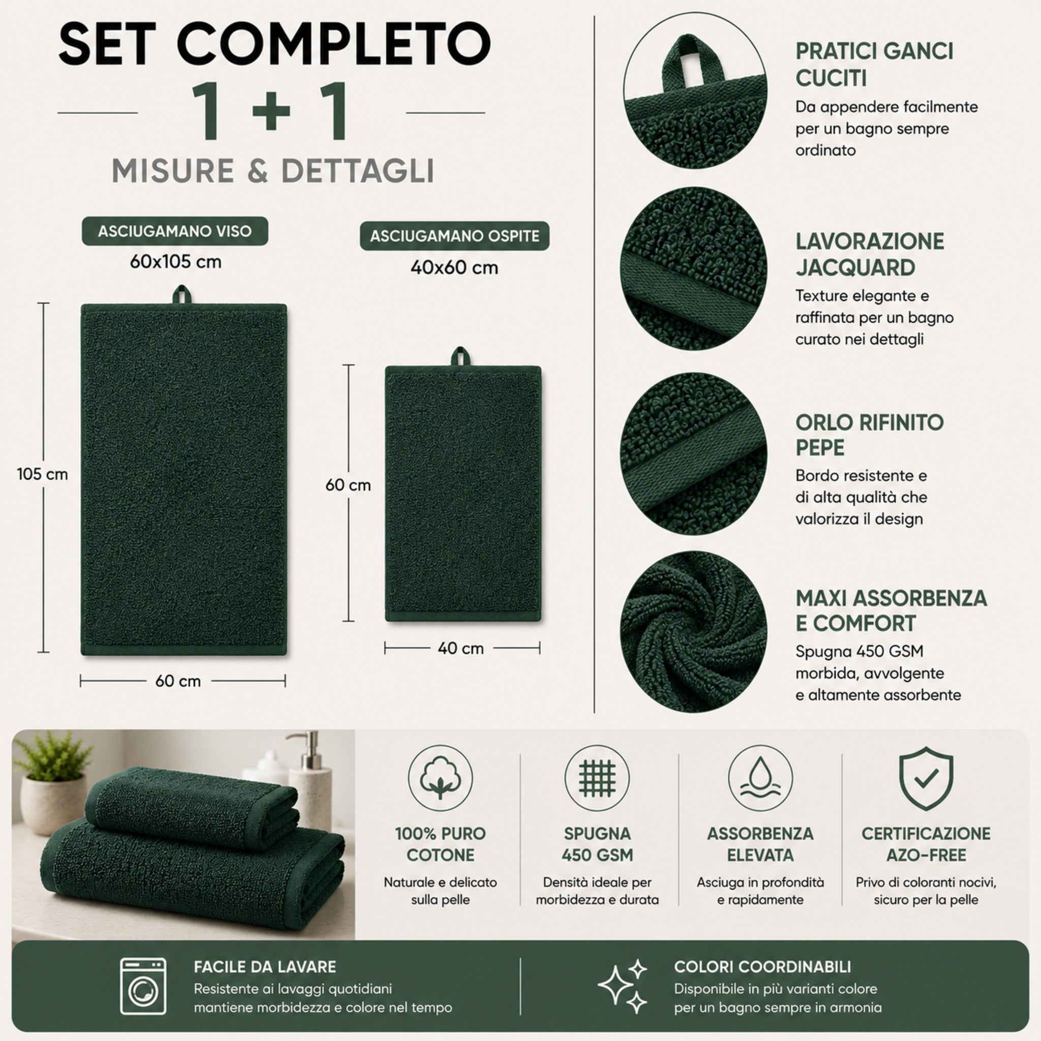 Misure asciugamano viso 60x105 cm e ospite 40x60 cm Maison Sucrée Pepe