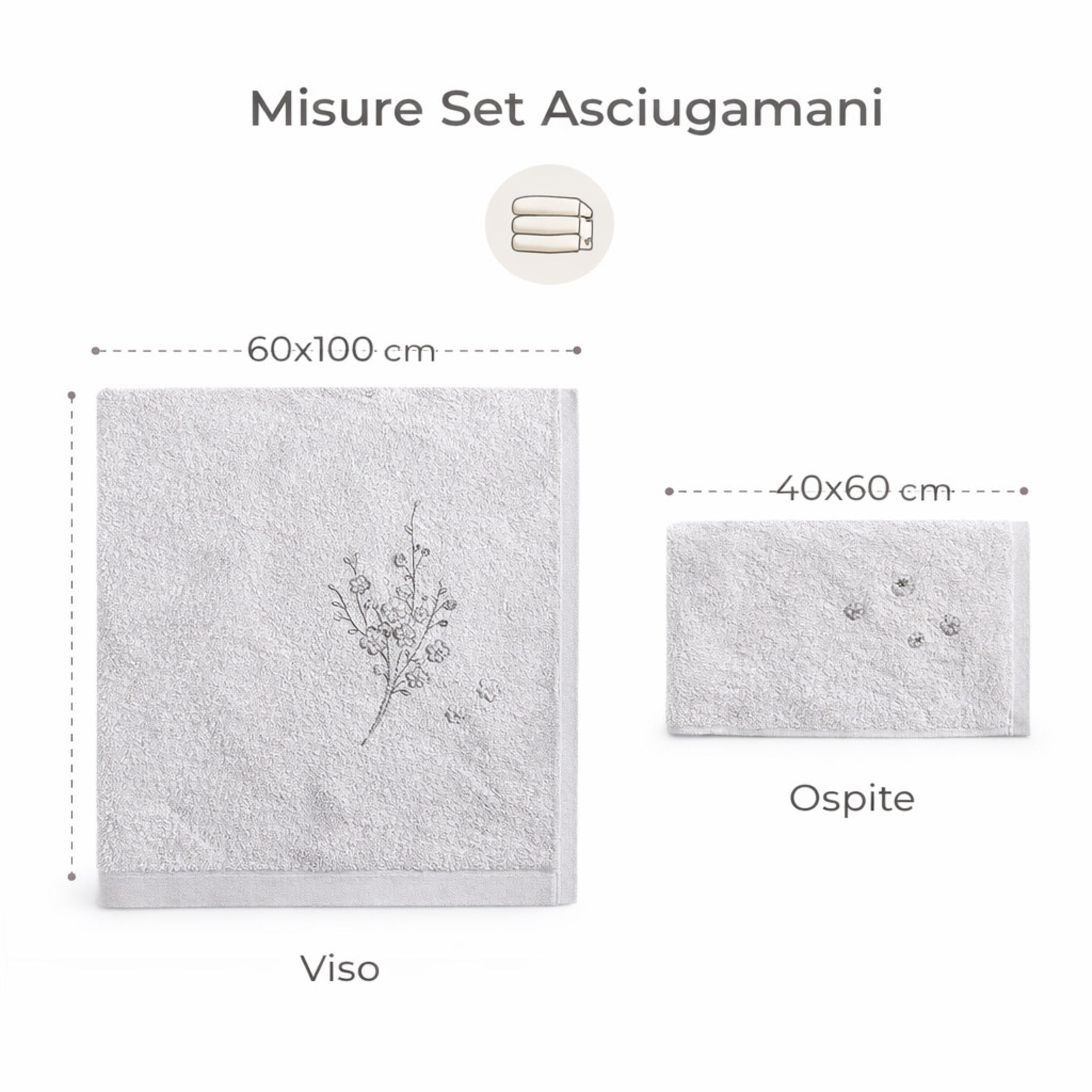 Dimensioni asciugamani viso 60x100 e ospite 40x60 grigio