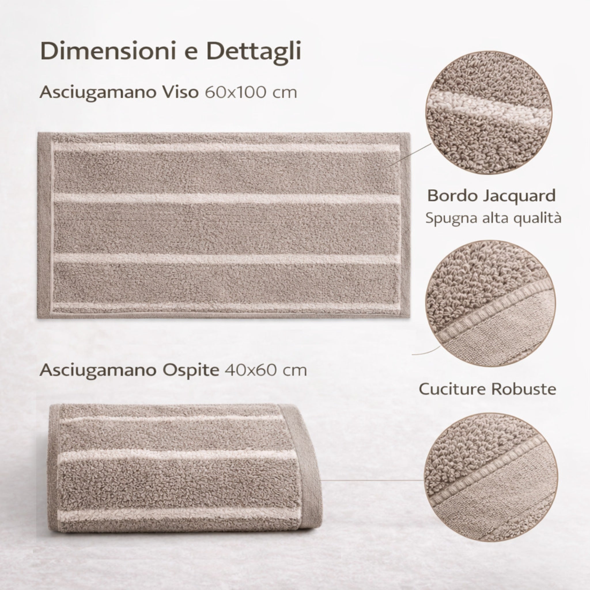 Dimensioni asciugamani viso 60x100 ospite 40x60 cm