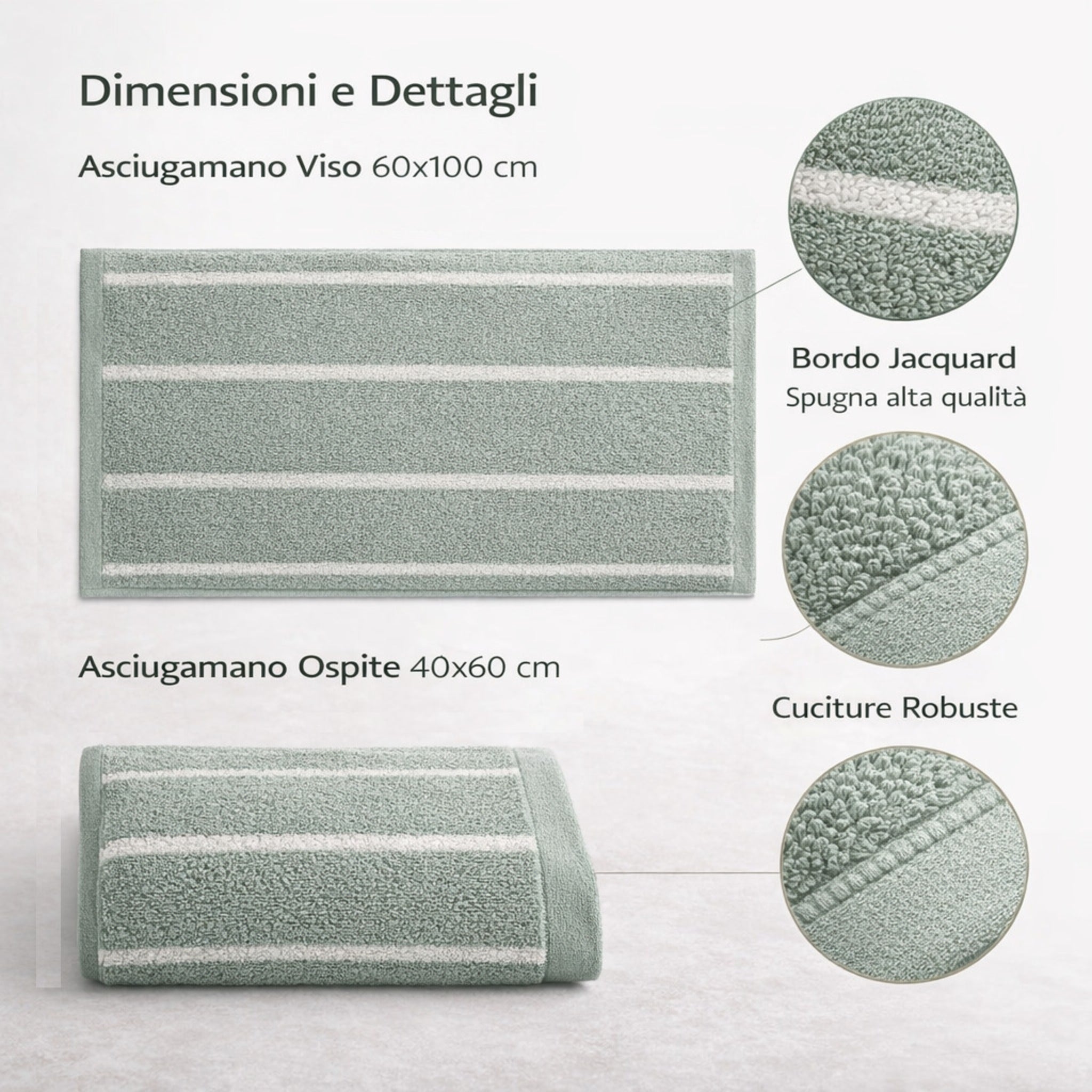 Dimensioni asciugamani viso 60x100 ospite 40x60 cm