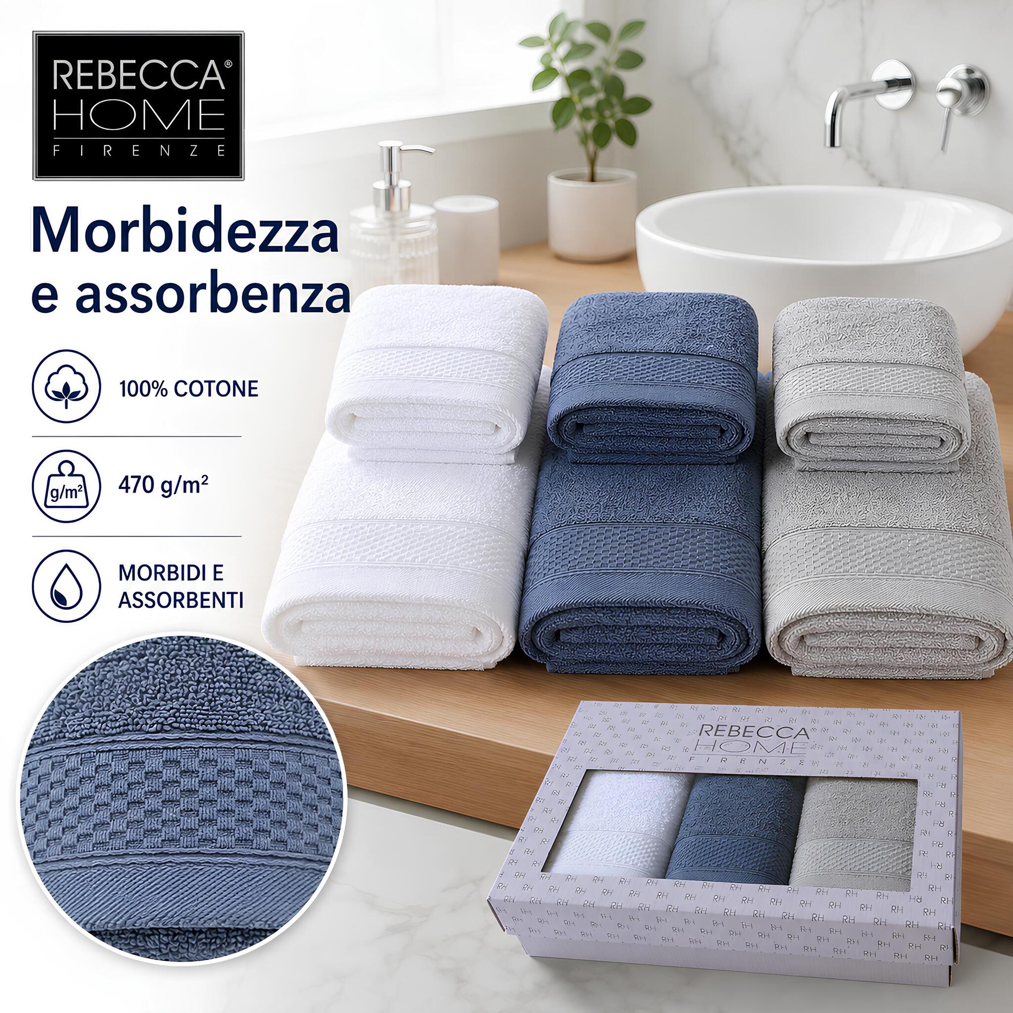 Asciugamani Rebecca Home in cotone 470 g/m² morbidi e assorbenti con scatola regalo