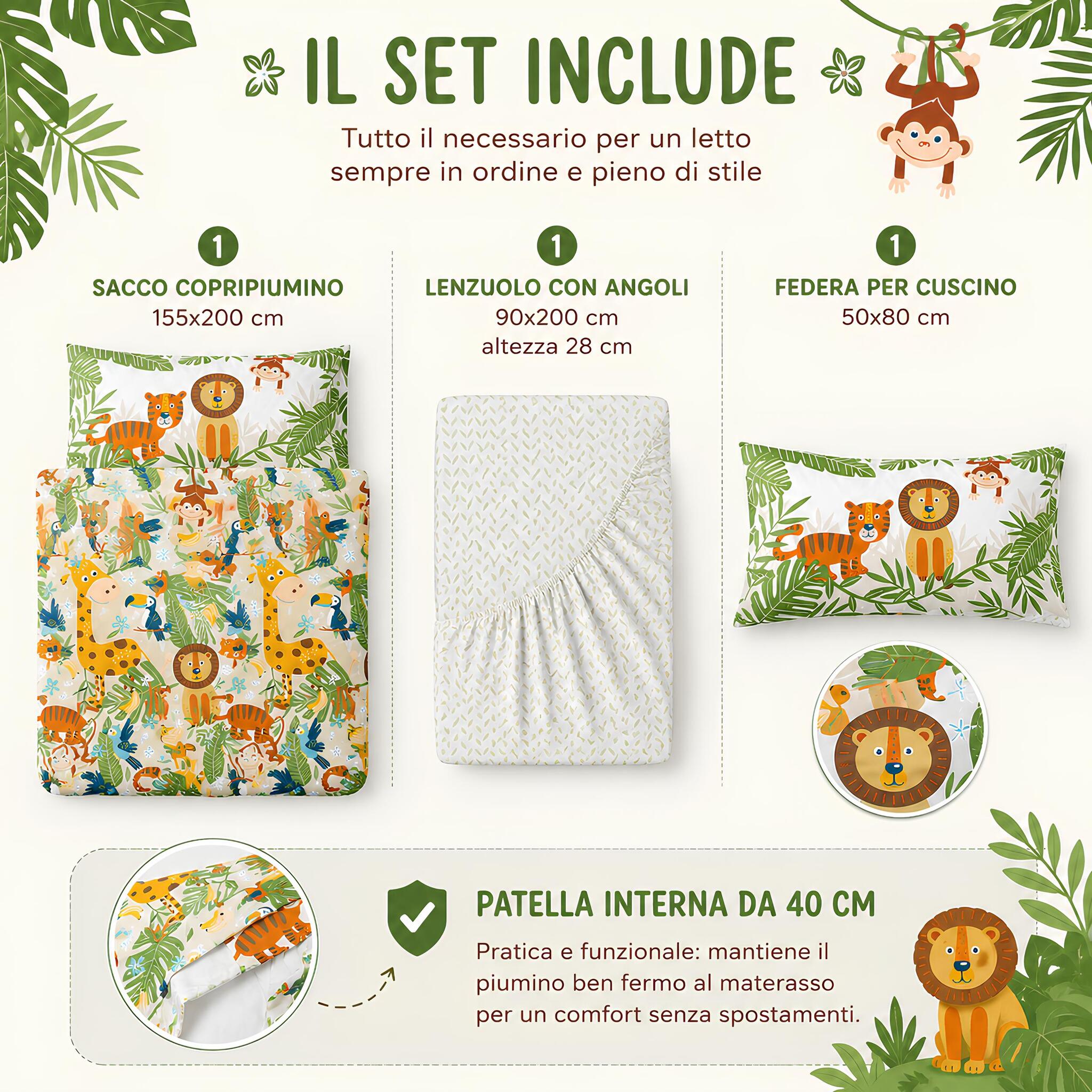 Set completo copripiumino singolo Caleffi Tropical con sacco lenzuolo con angoli e federa